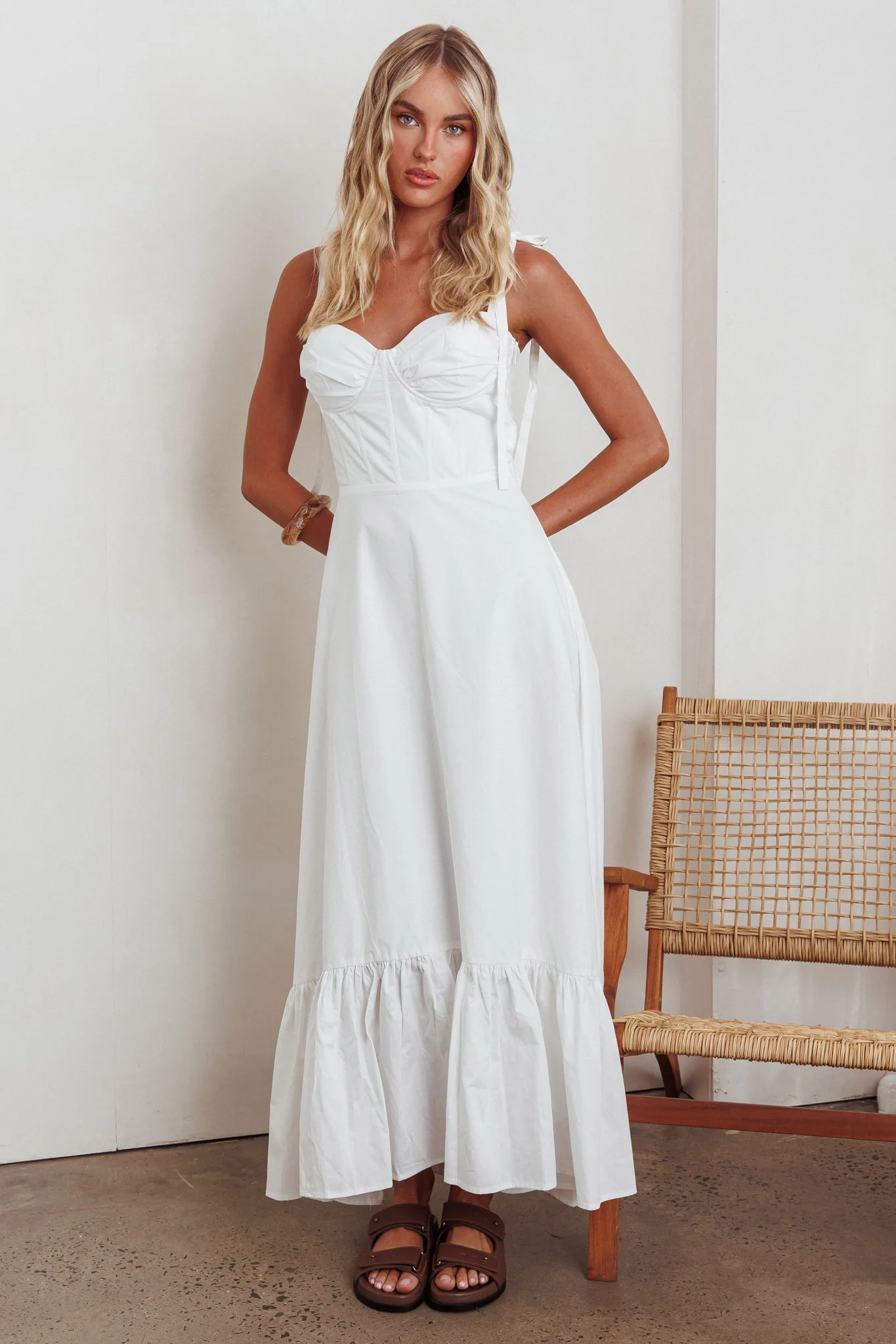 Anntonia Tied Shoulder Maxi Dress White