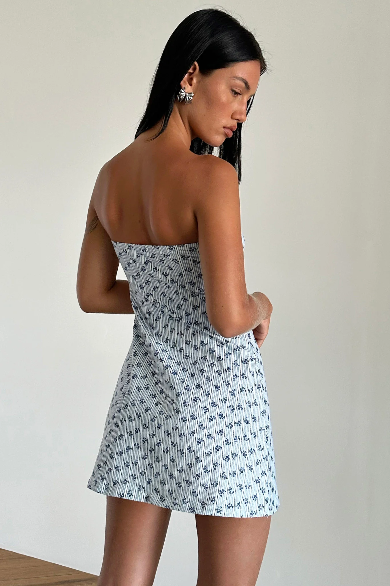 Javaya Bandeau Mini Dress Blue Stripe