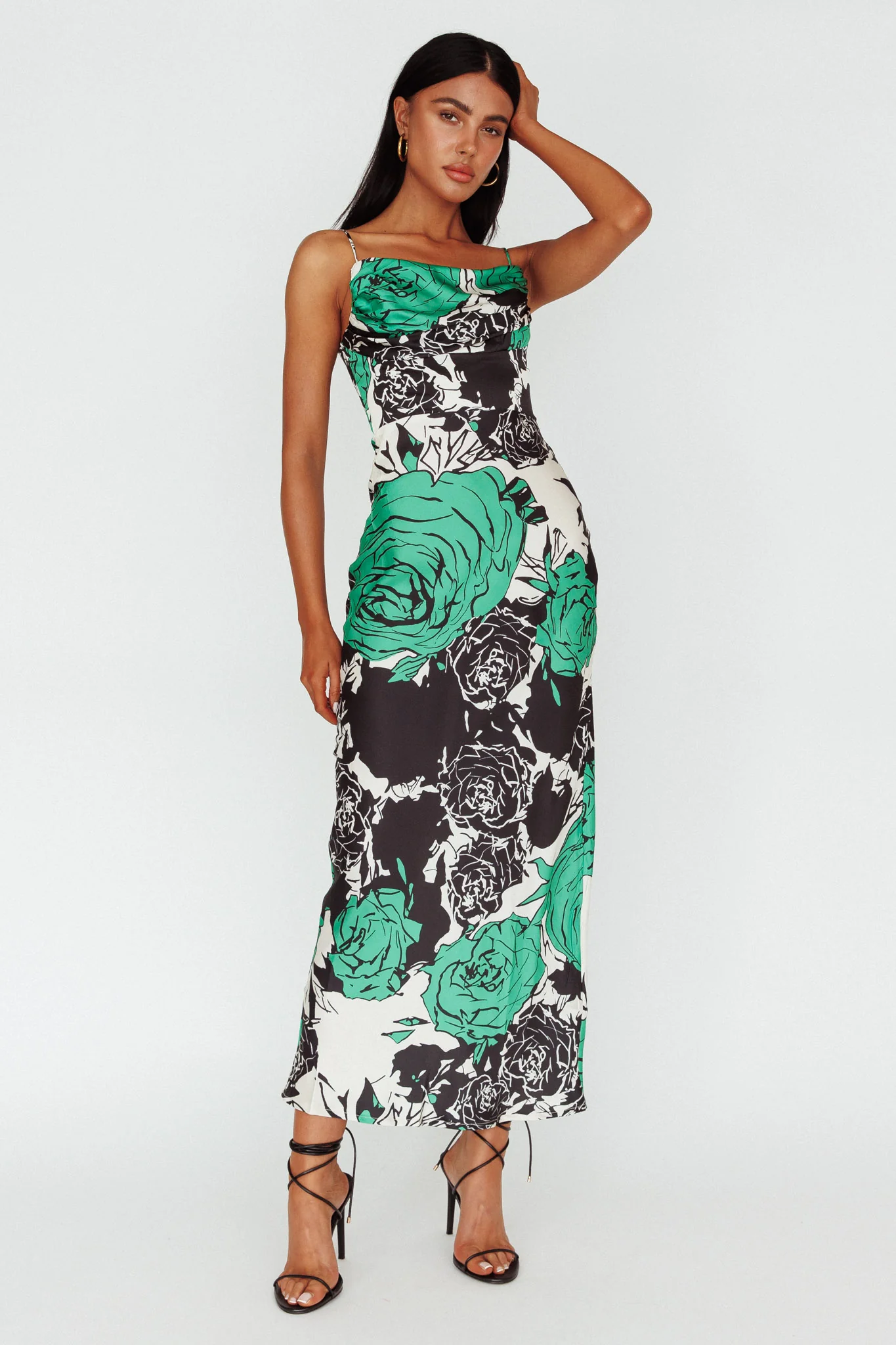 Highland Pleated Bust Midi Dress Floral Green