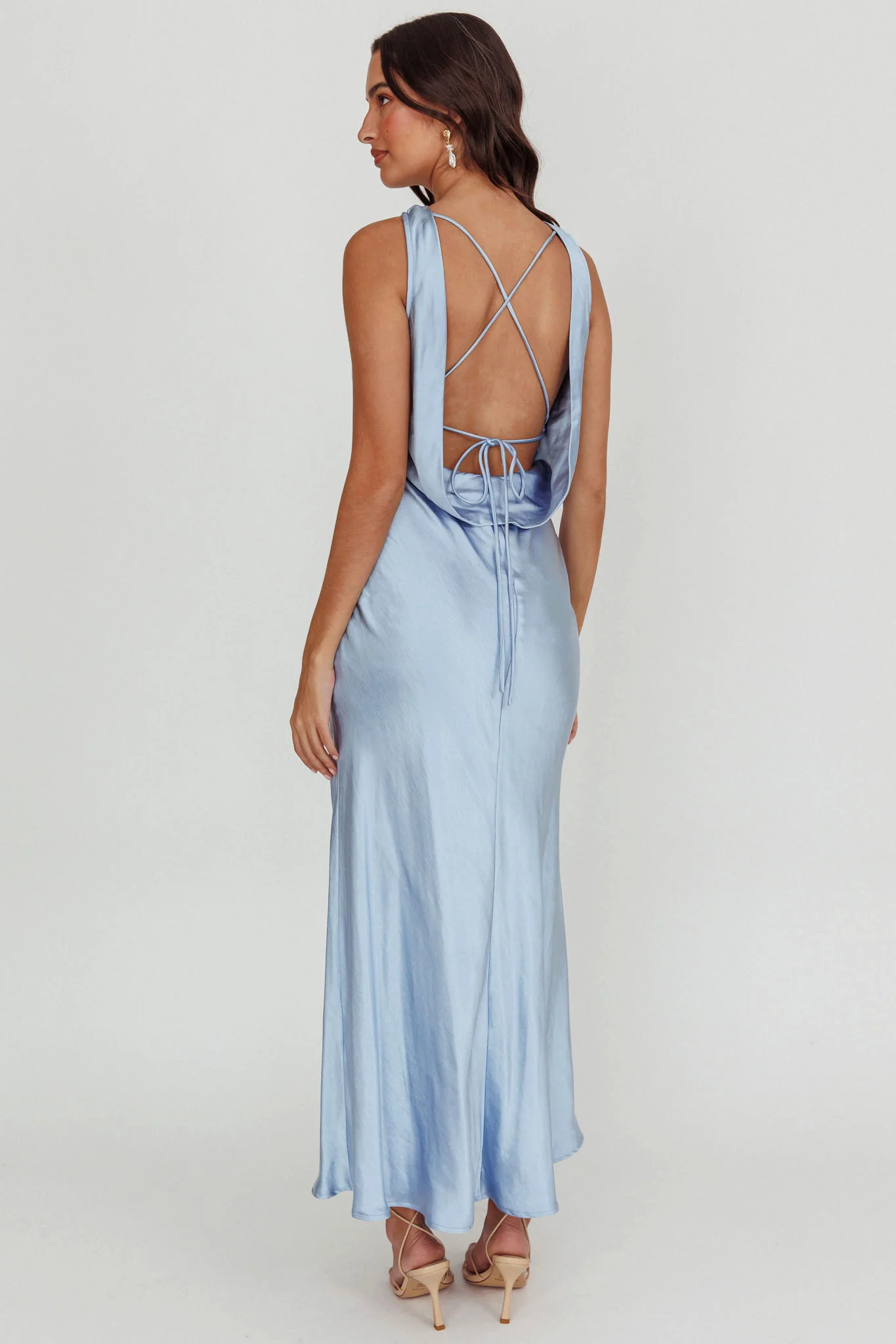 Isabella Satin Backless Maxi Dress Ocean