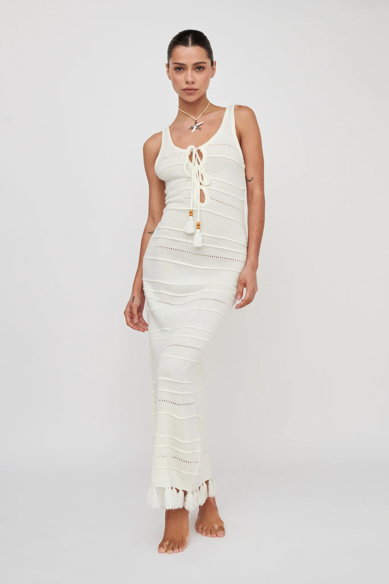 Sunlight Bust Tie Knit Maxi Dress White