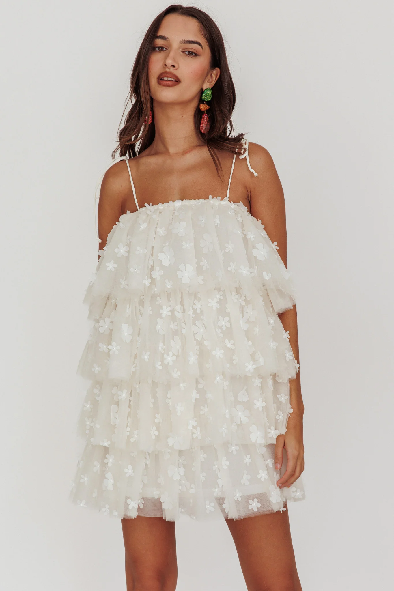 Tomorrow Tiered Ruffle Mini Dress Cream