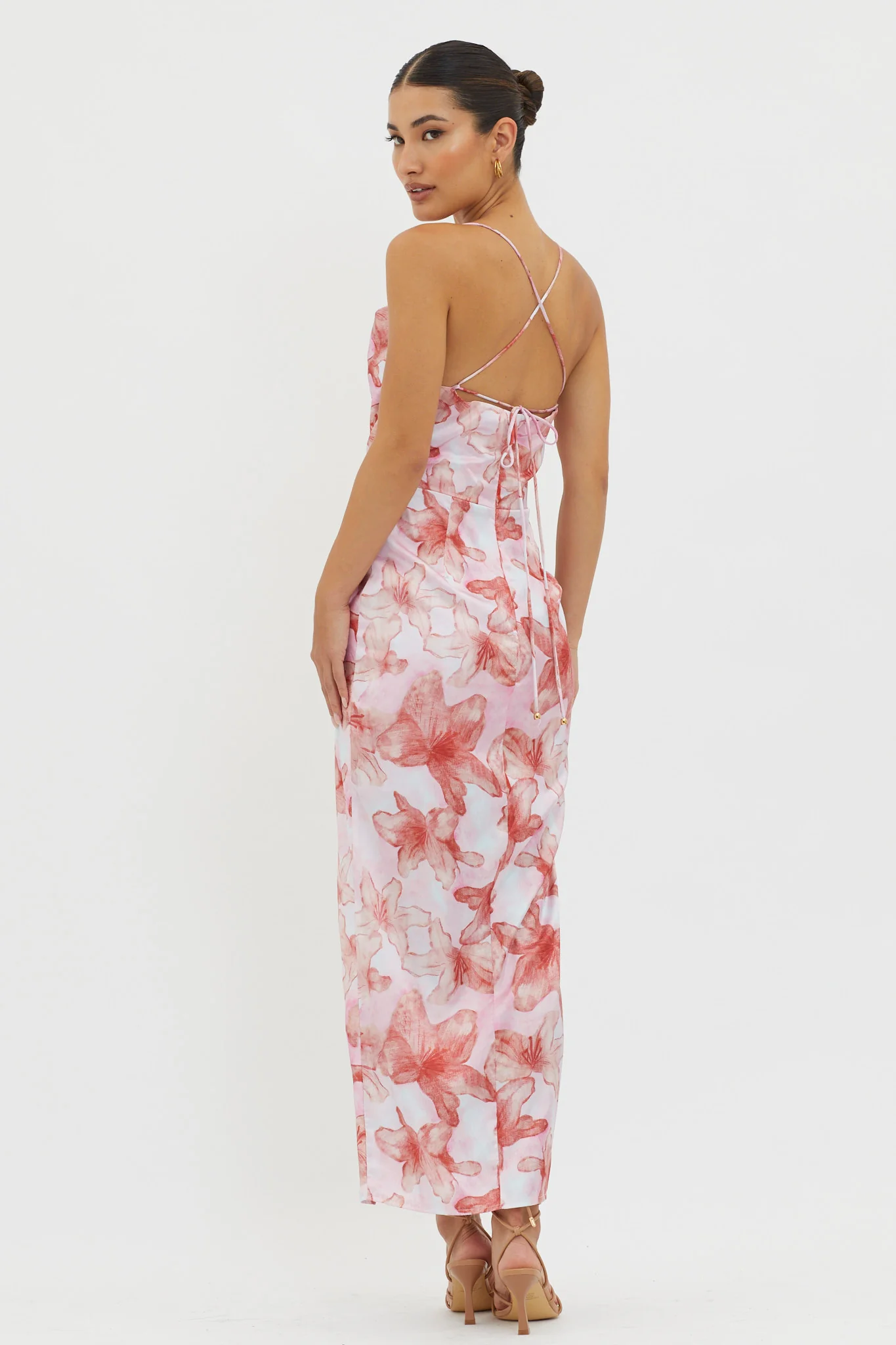 Erryn Tied Back Split Midi Dress Pink