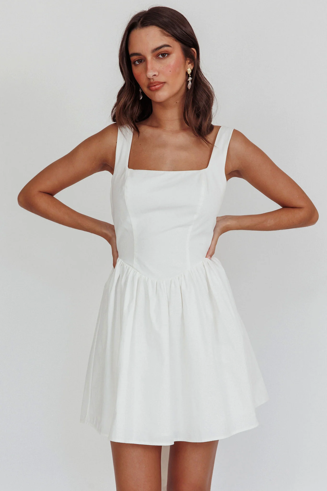 Irenic Bow Flare Mini Dress White