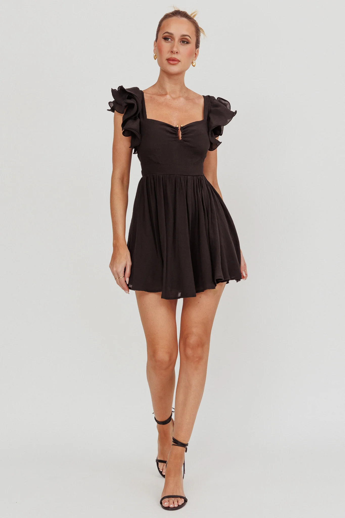 Sunday Dreams Ruffle Strap Mini Dress Black