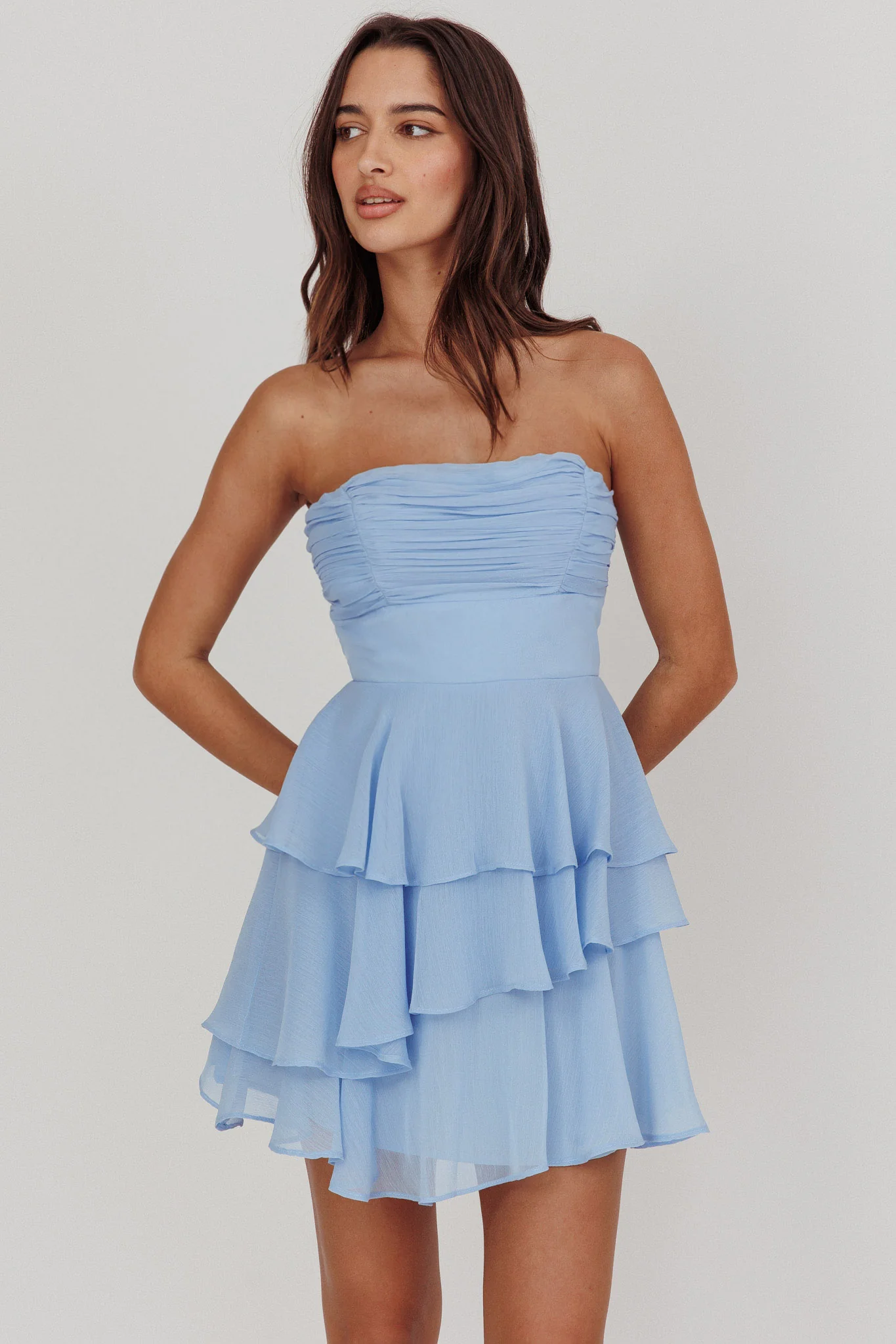 Veda Strapless Ruffle Mini Dress Blue