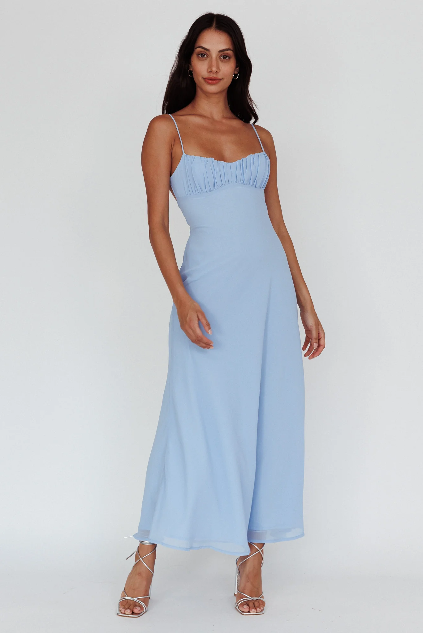 Nerida Twist Back Maxi Dress Steel Blue