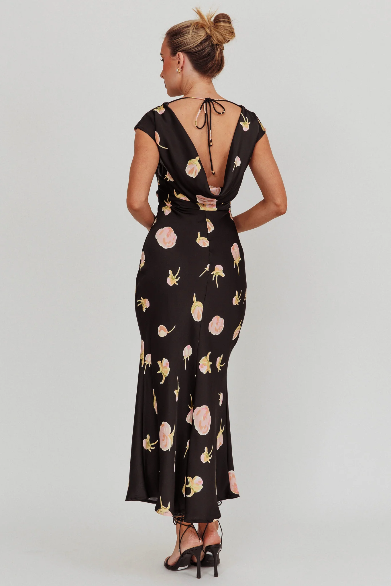 Loveland Floral Print Cowl Back Maxi Dress Oyster