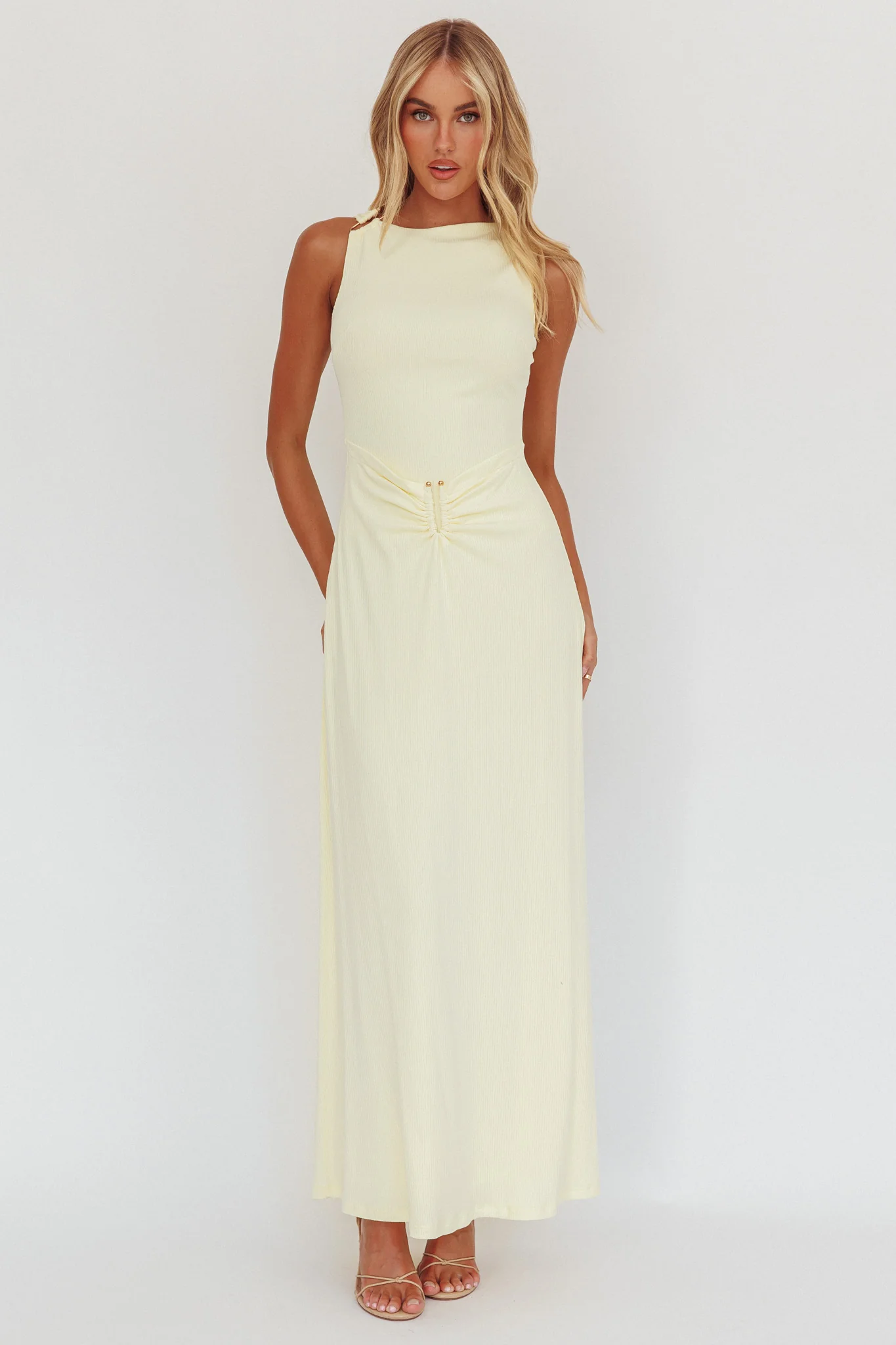 Casino Gold Hardware Ribbed Maxi Dress Butter