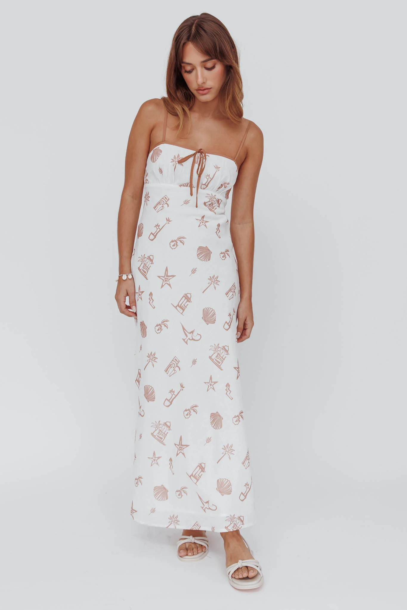 Roll With It Square Neckline Maxi Dress Beige