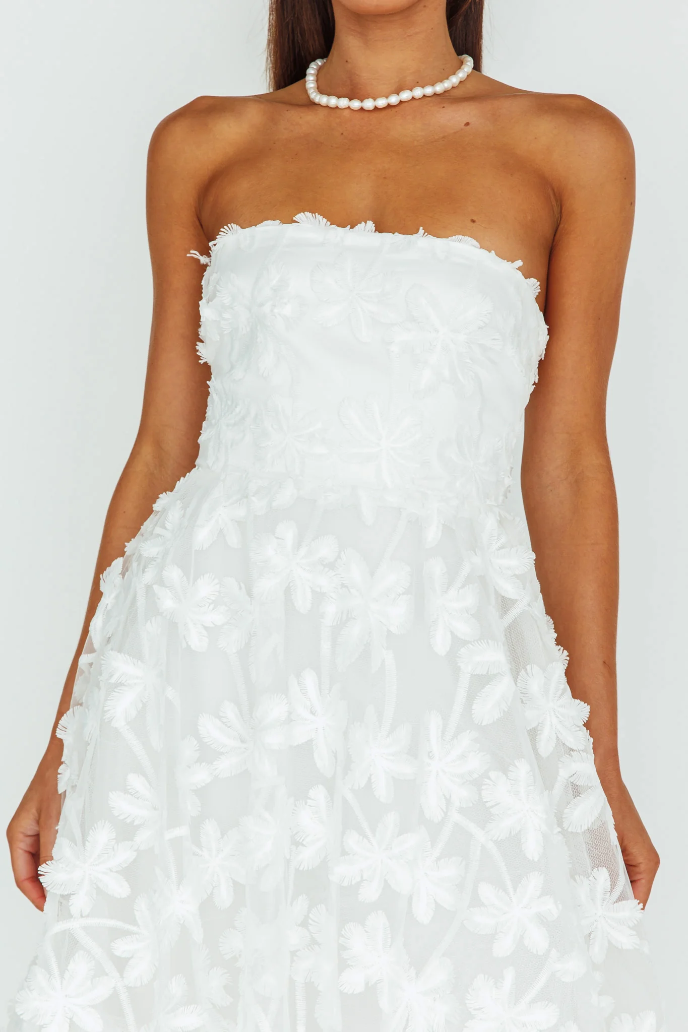 Dori Floral Embellished Midi Dress White