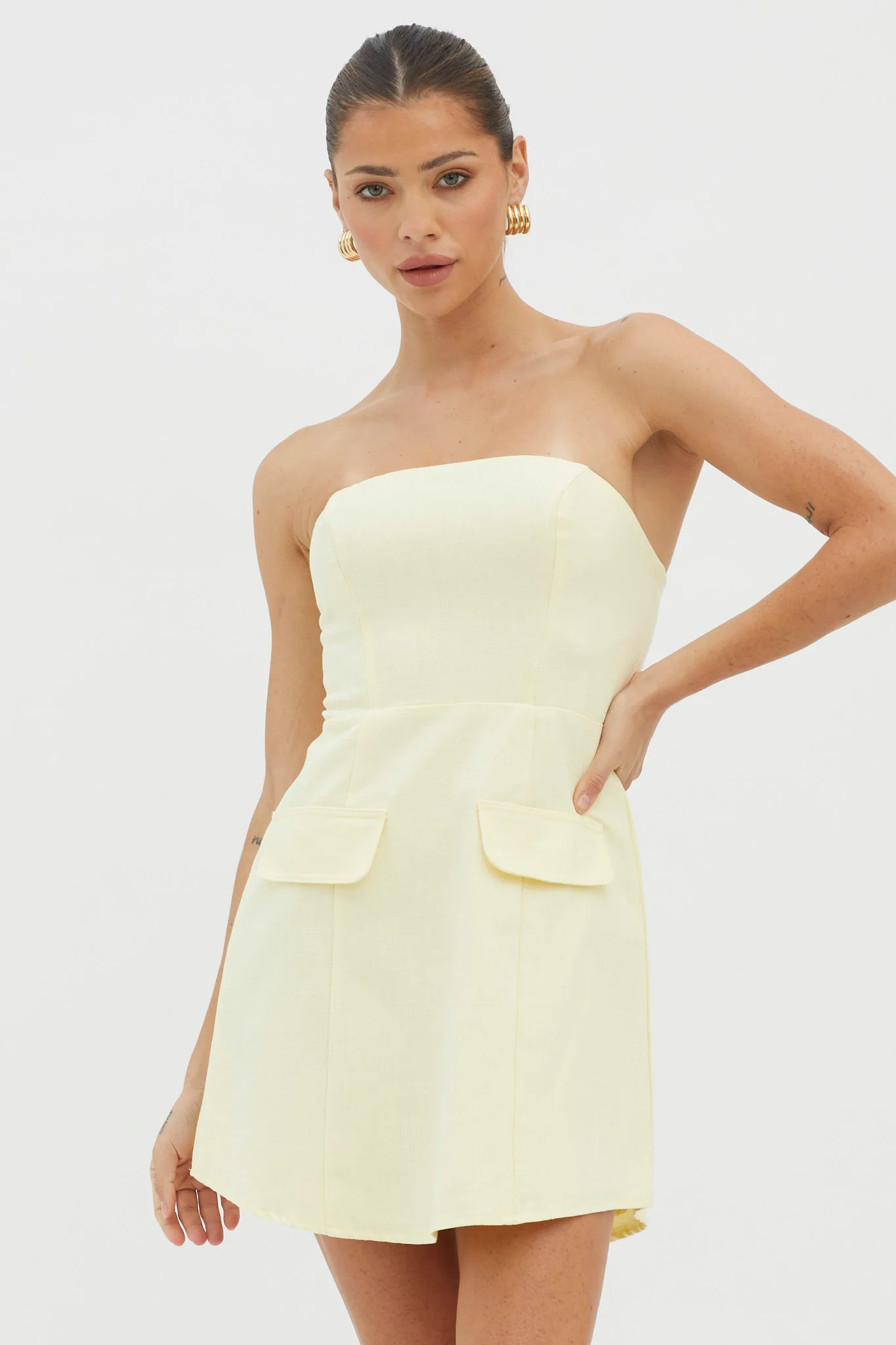 Justine Strapless Faux Pocket Mini Dress Butter