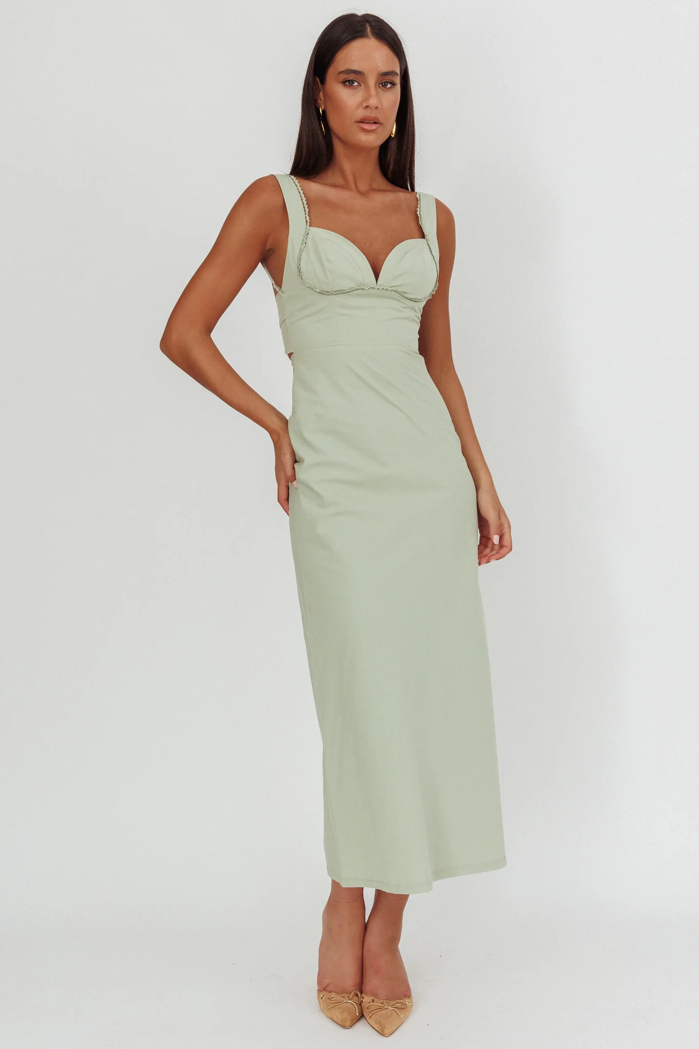 Moonlit Reverie Twist Back Maxi Dress Sage