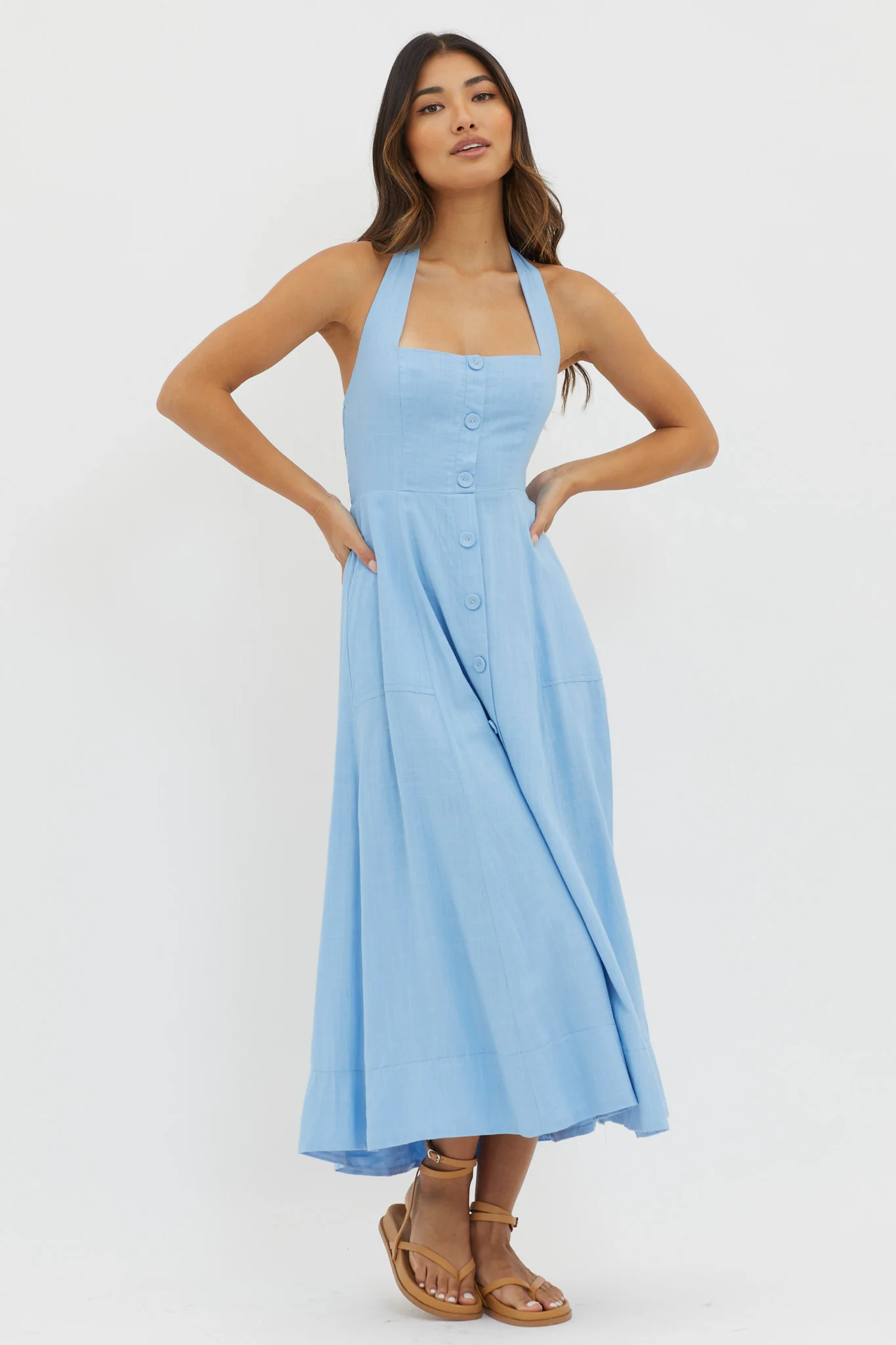 Marybeth Halterneck Midi Dress Blue