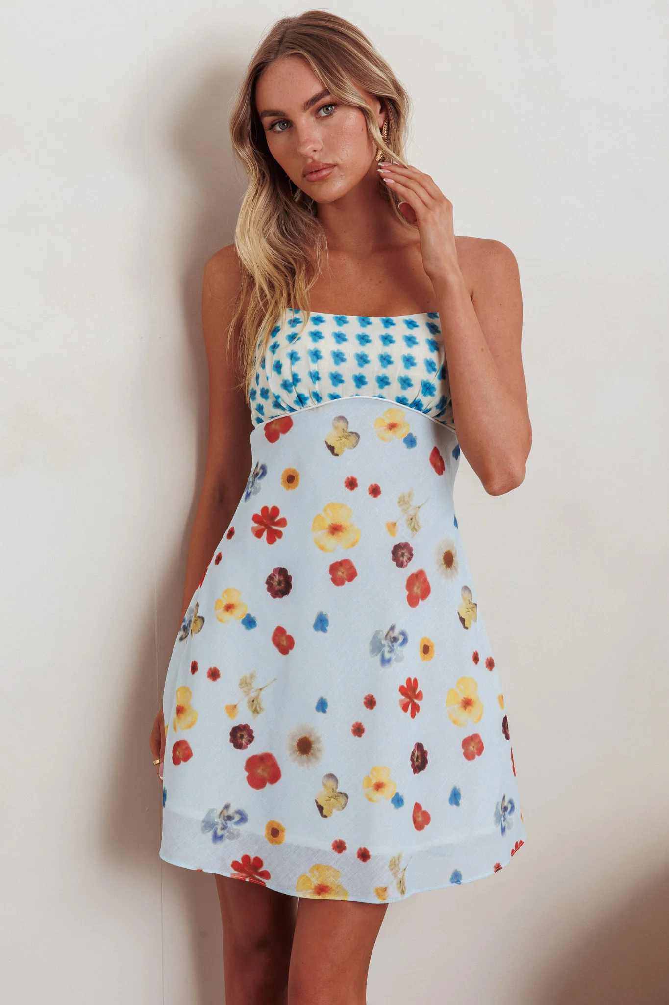 Fleur Sun Cami Strap Mini Dress Flowers Blue