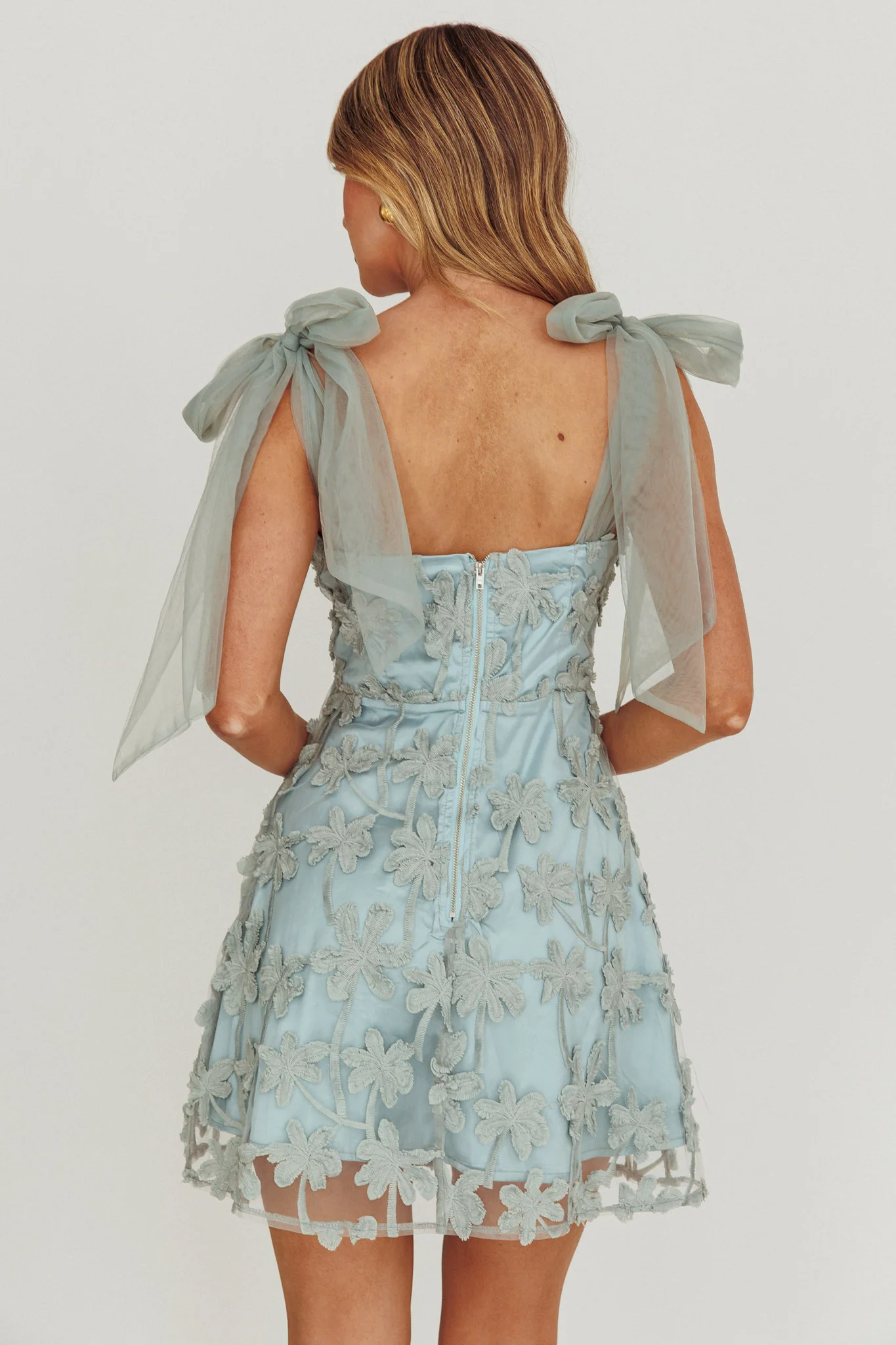 Mykonos Morning Tied Shoulder Embellished Mini Dress Sage