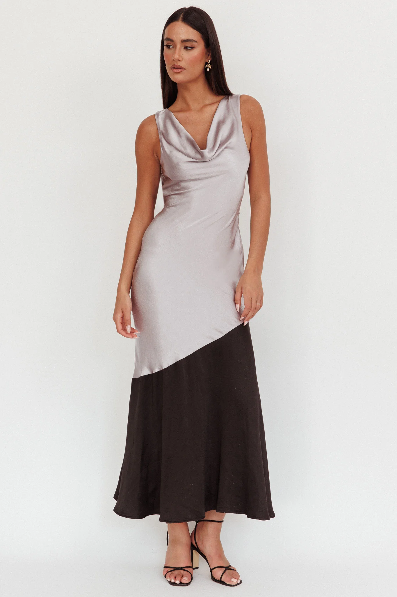 Cecilia Cowl Neck Drape Back Maxi Dress Smoke