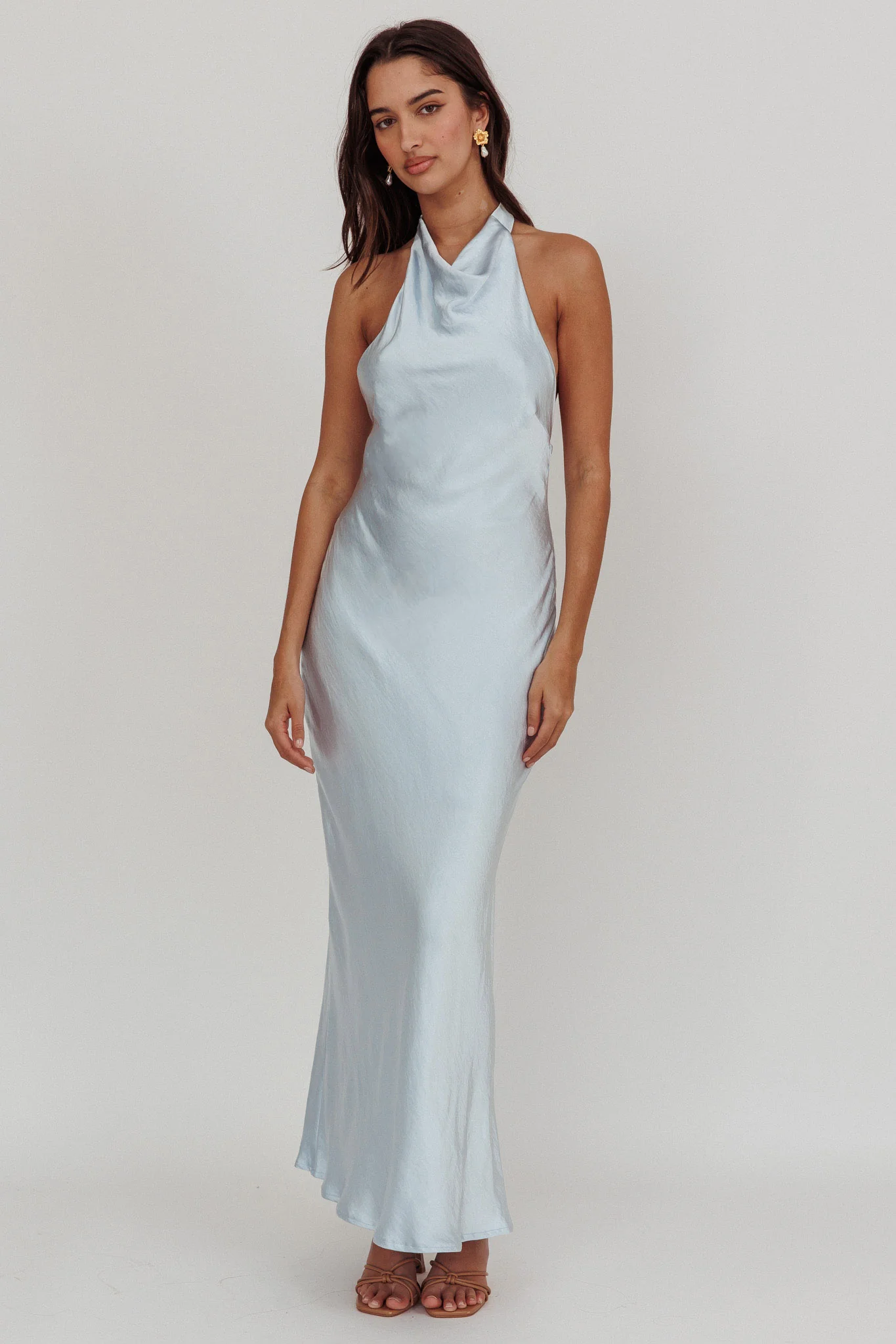 Sweetest Sundays Halterneck Open Back Dress Soft Blue