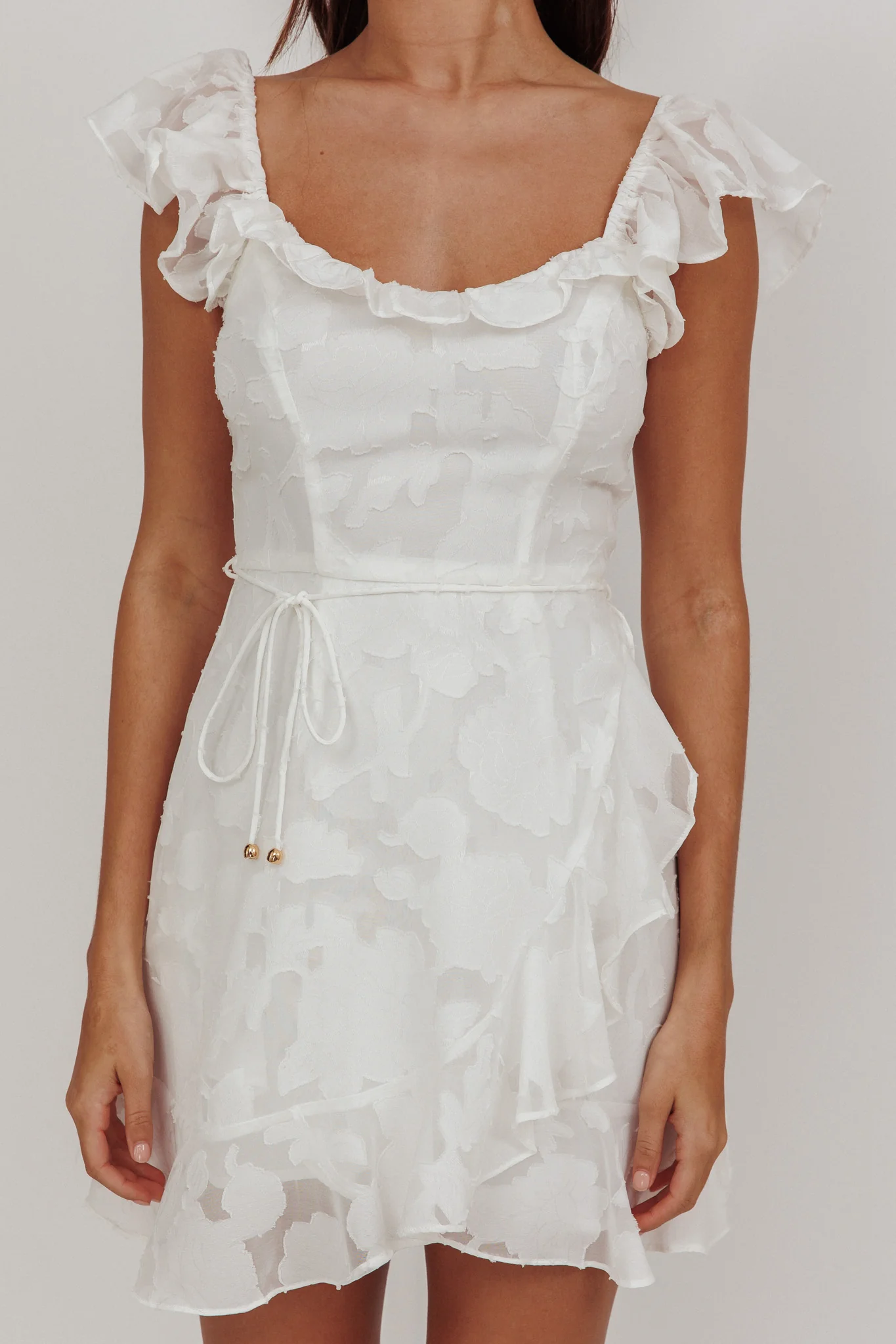Thinkin' Bout You Ruffle Trim Dress Textured White