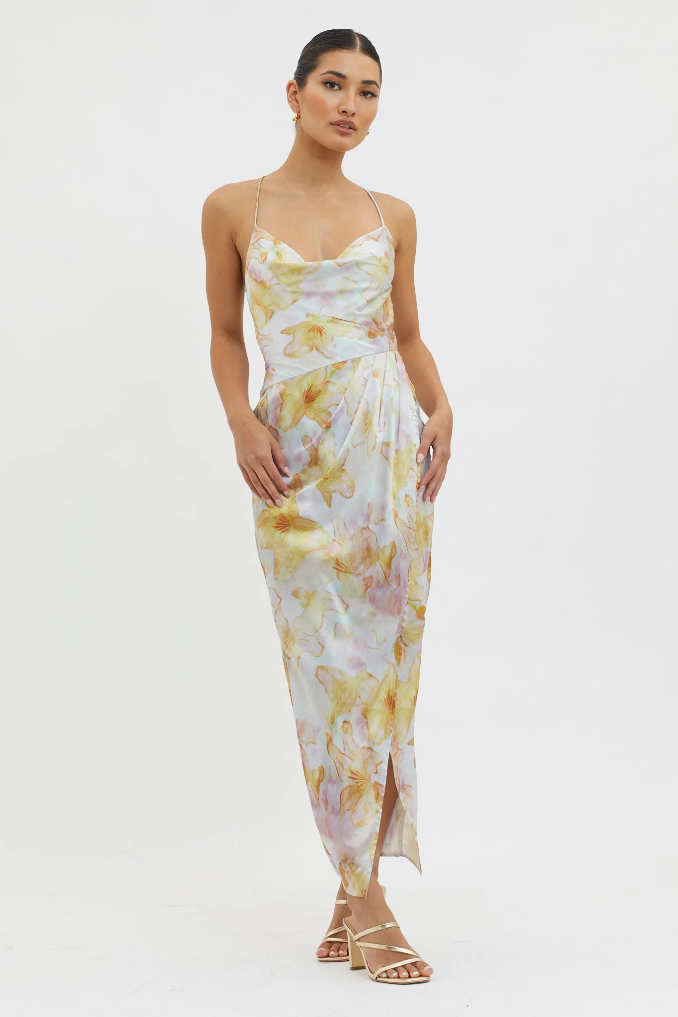 Erryn Tied Back Split Midi Dress Yellow