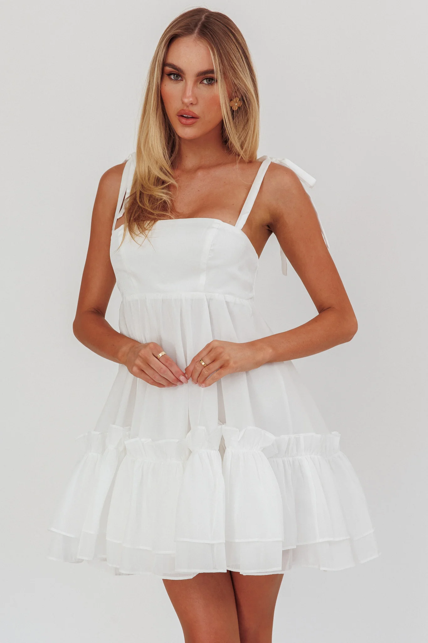 Dream Chaser Frill Hem Babydoll Dress White