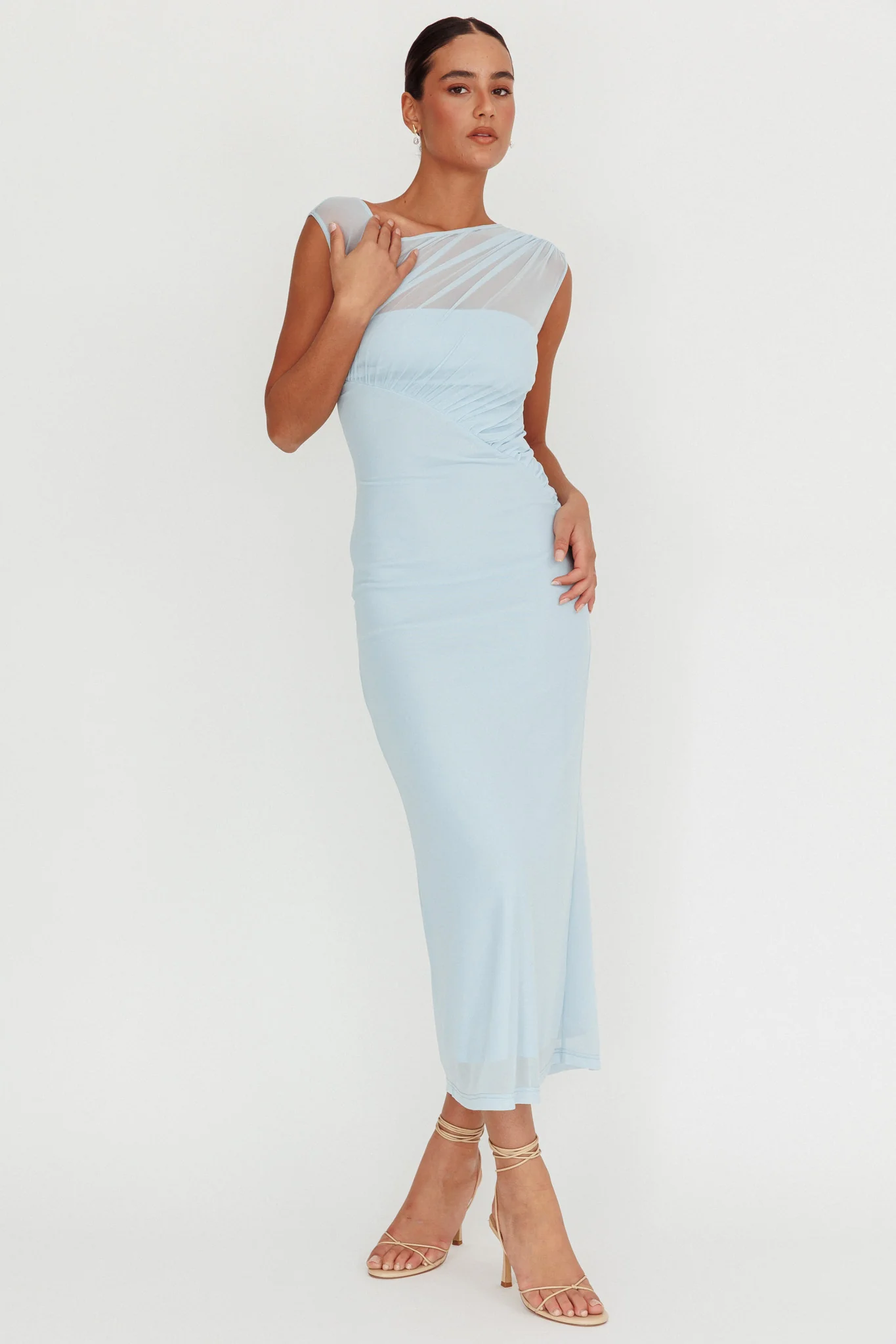 Passion Mesh Sleeveless Maxi Dress Blue