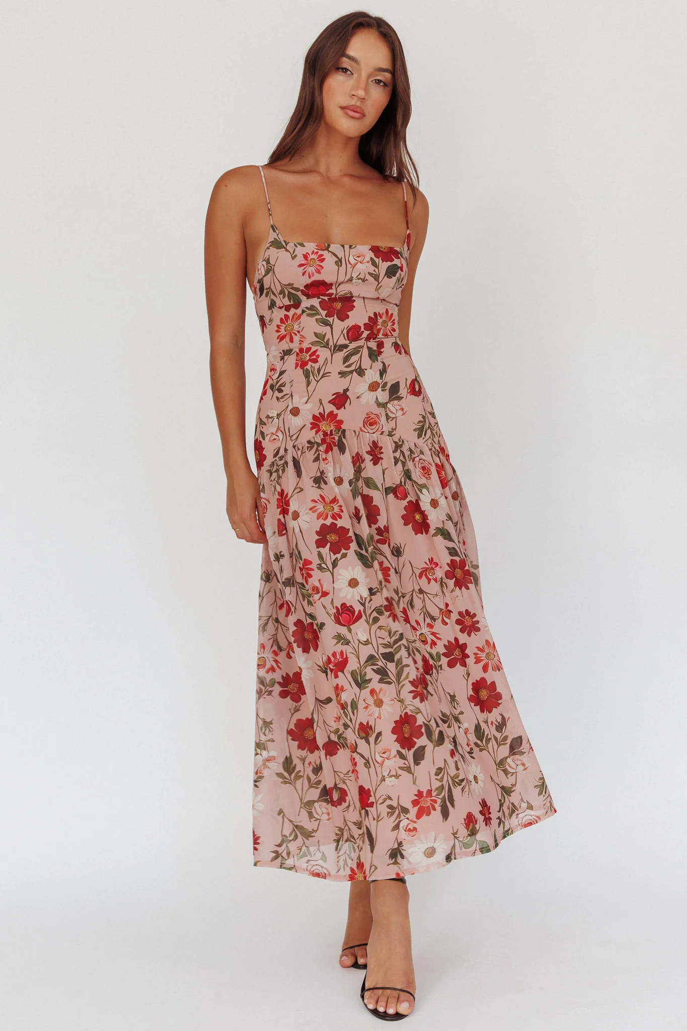 Monday Muse Drop Waist Maxi Dress Floral Red