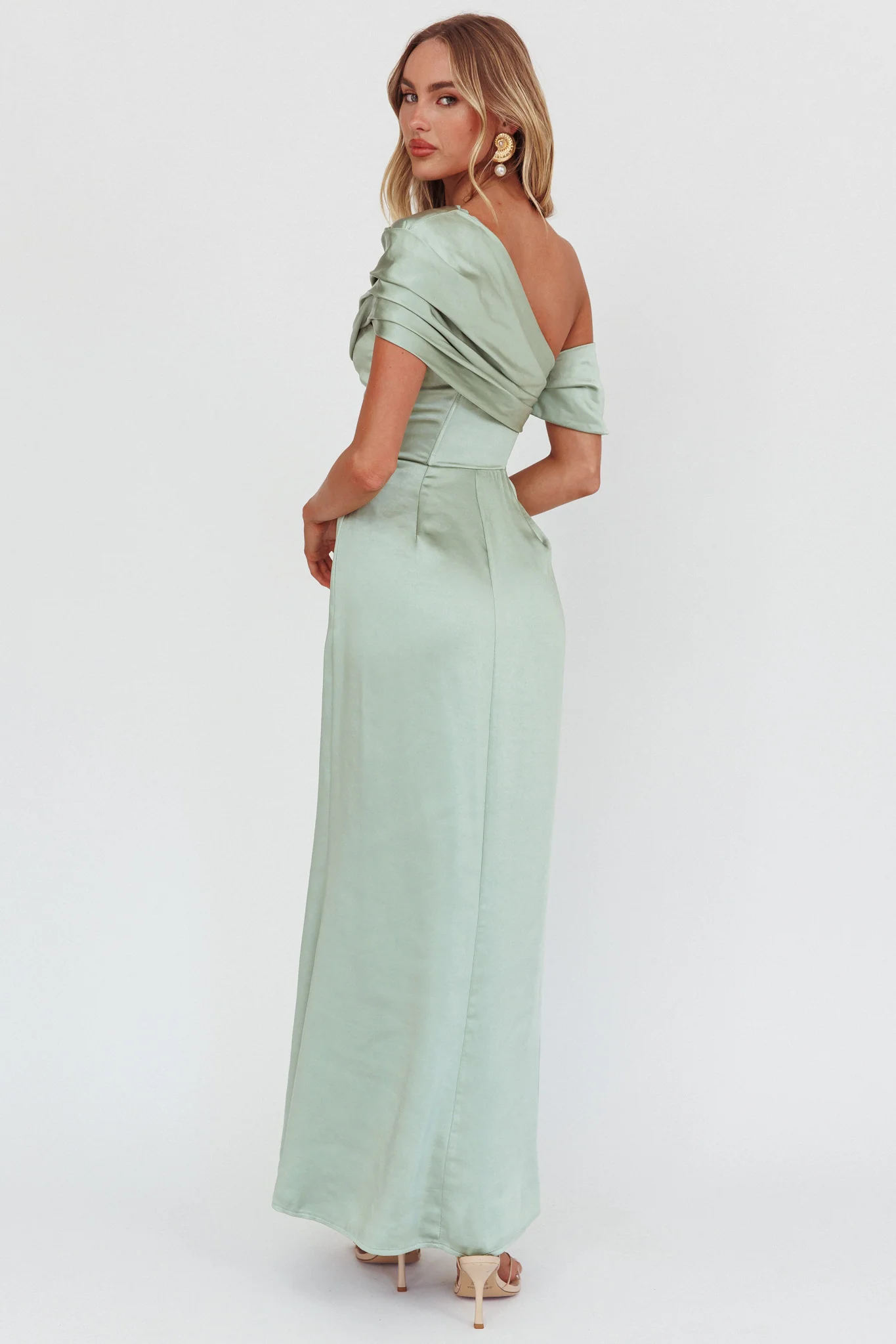 Bellissima Asymmetric Shoulder Maxi Dress Sage