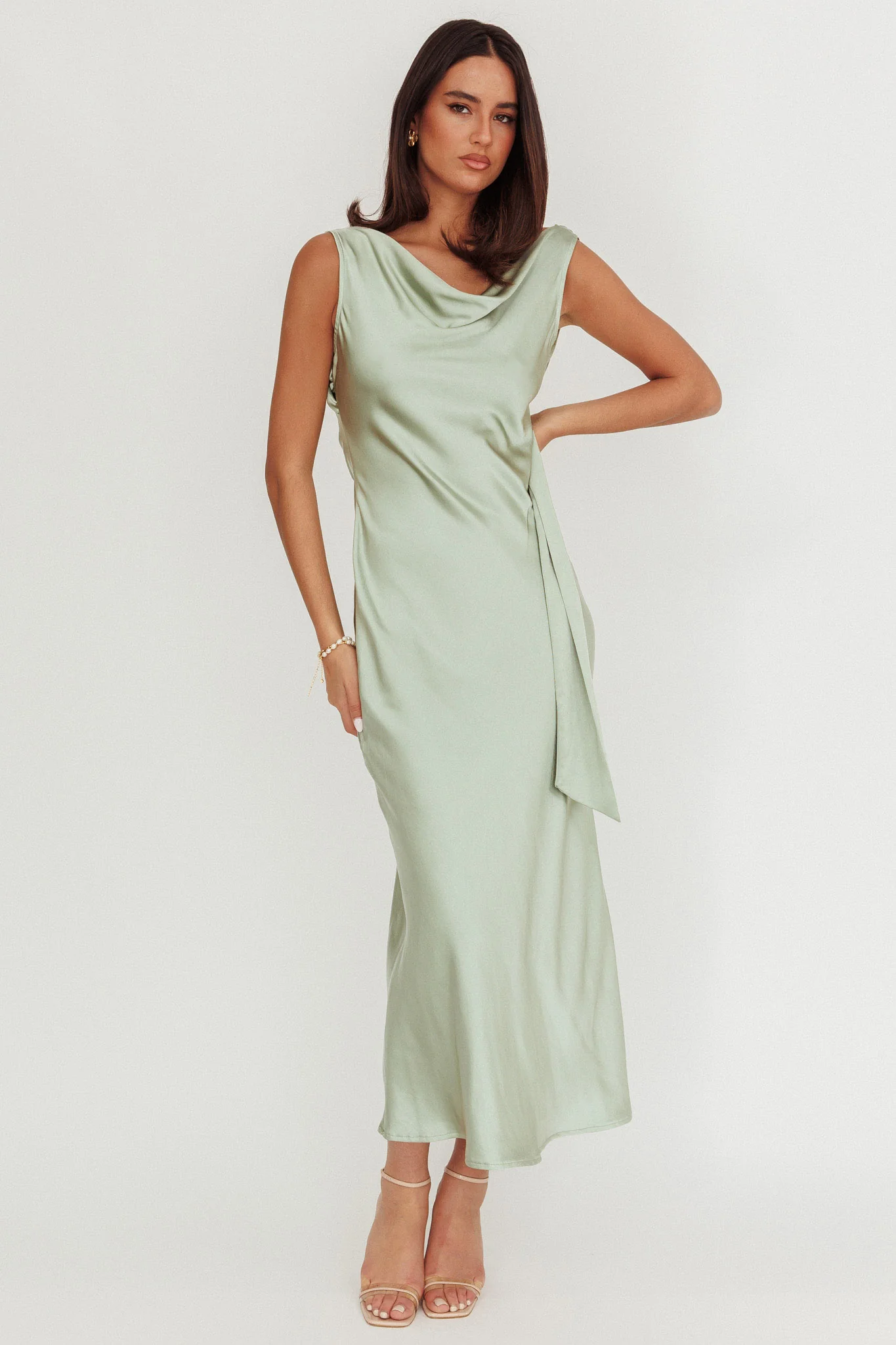 Take Care Backless Sash Maxi Dress Pistachio