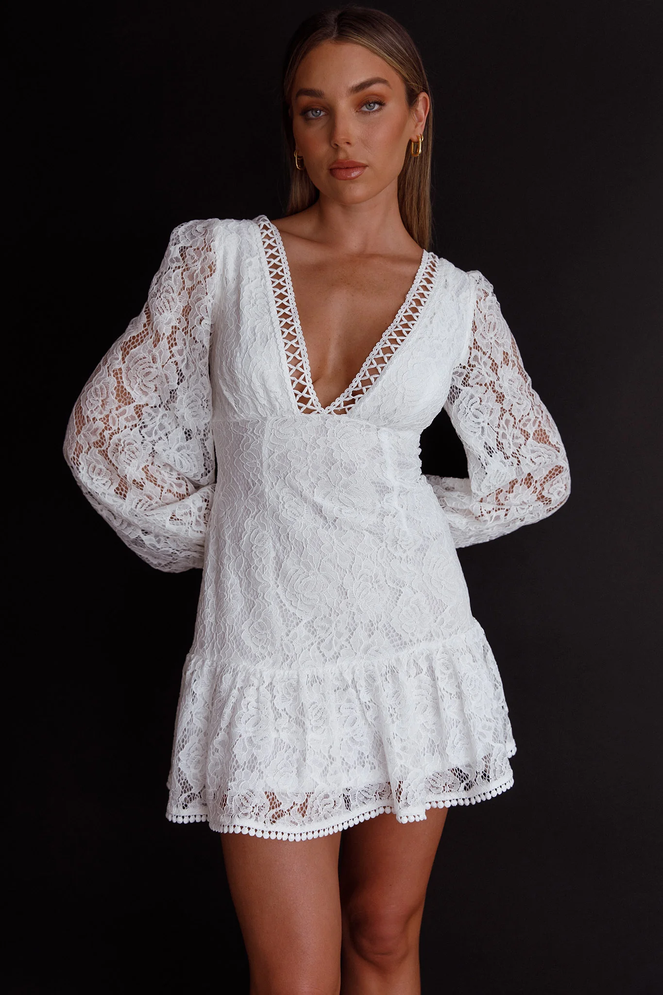 Summer Wine Long Sleeve Lace Dress White