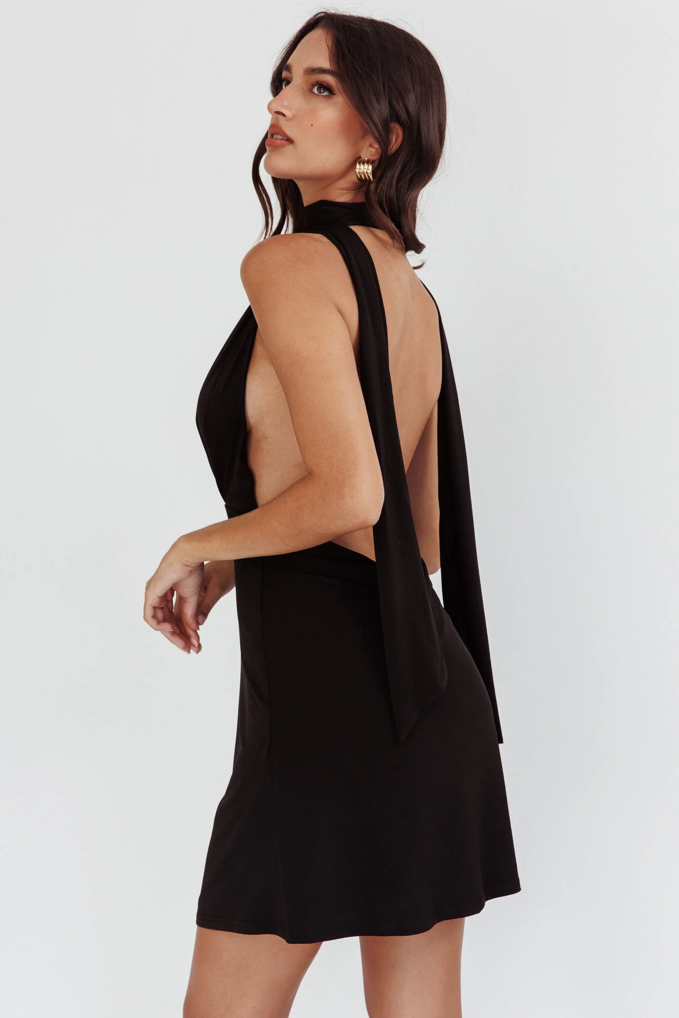 Italia Azure Halterneck Jersey Mini Dress Black