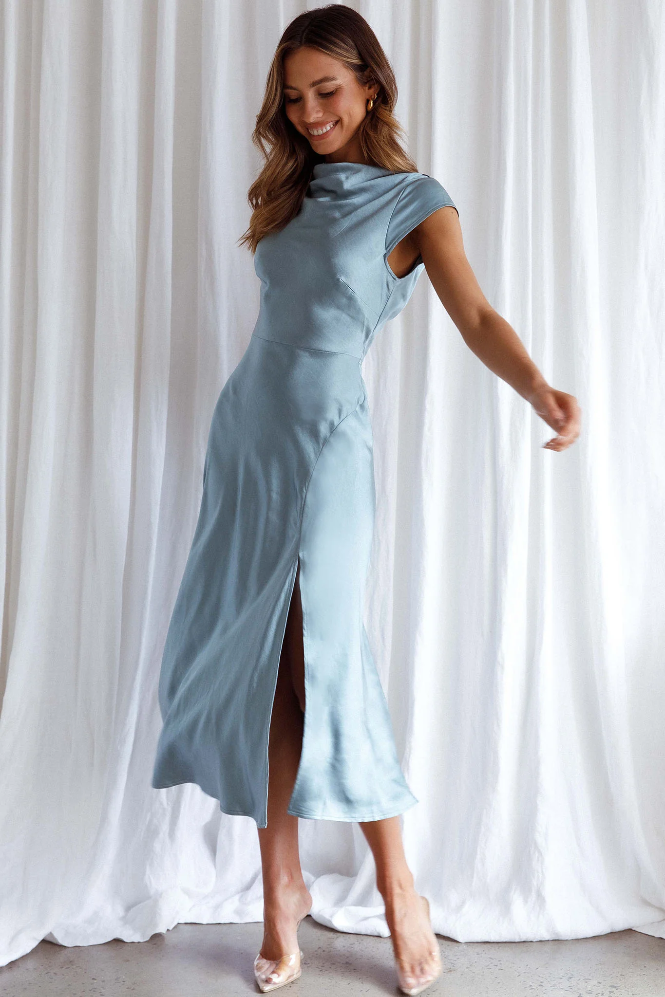 Lucinda Twist Back Midi Dress Blue