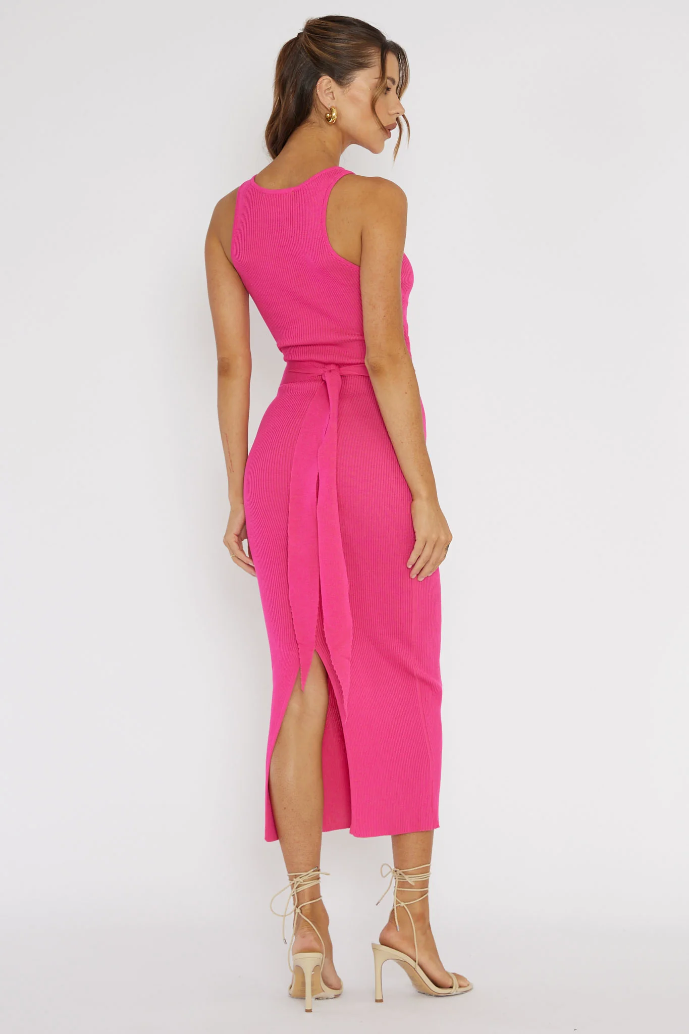 Charmed Me Ribbed Knit Midi Dress Hot Pink