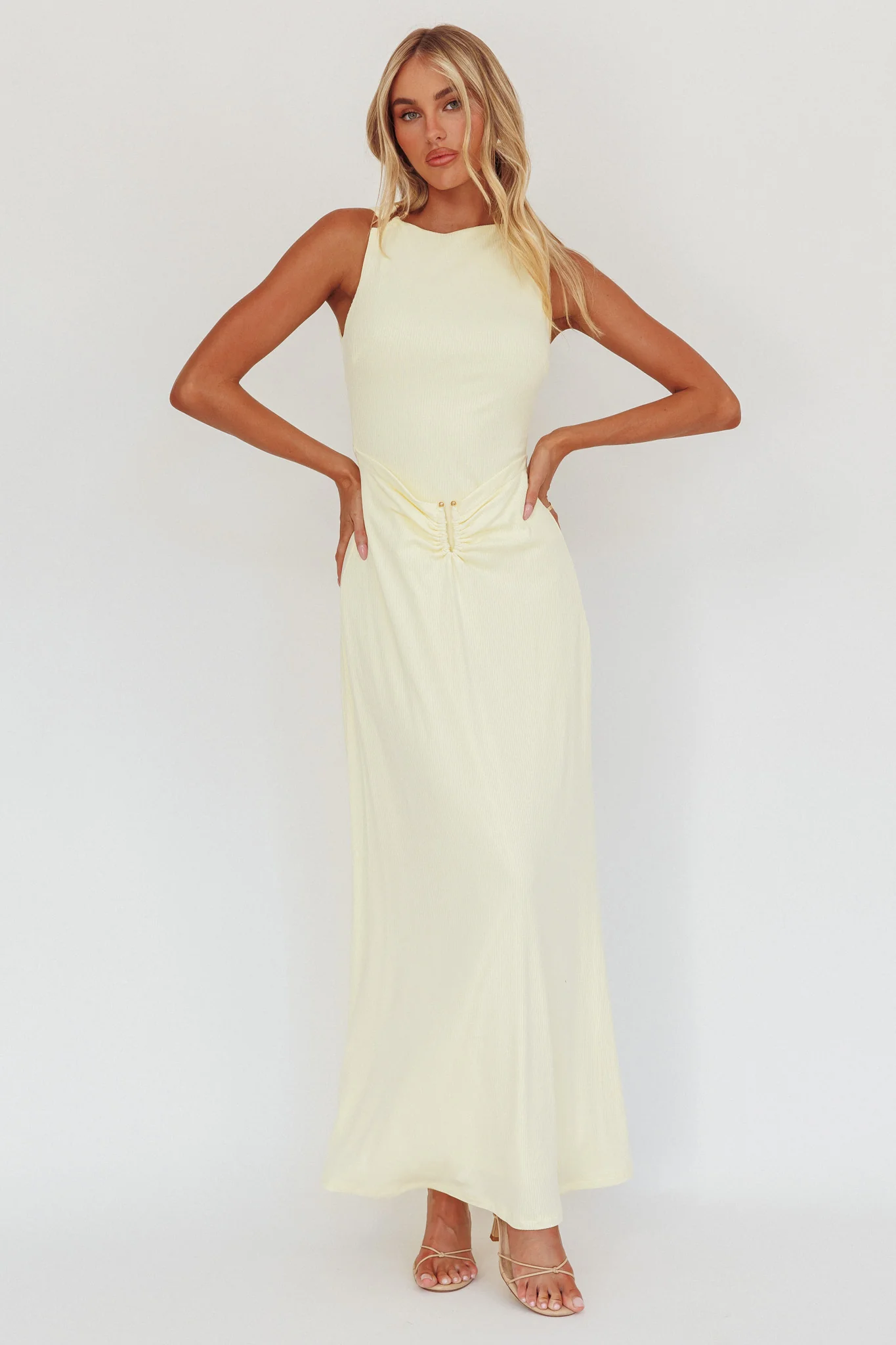 Casino Gold Hardware Ribbed Maxi Dress Butter