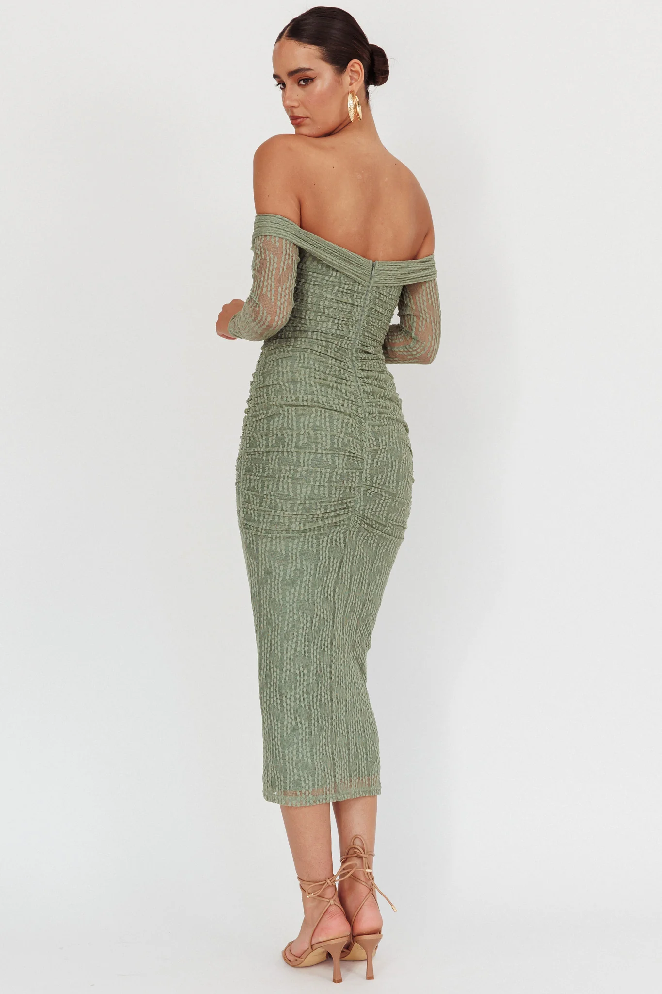Oliana Off-Shoulder Mesh Maxi Dress Fern