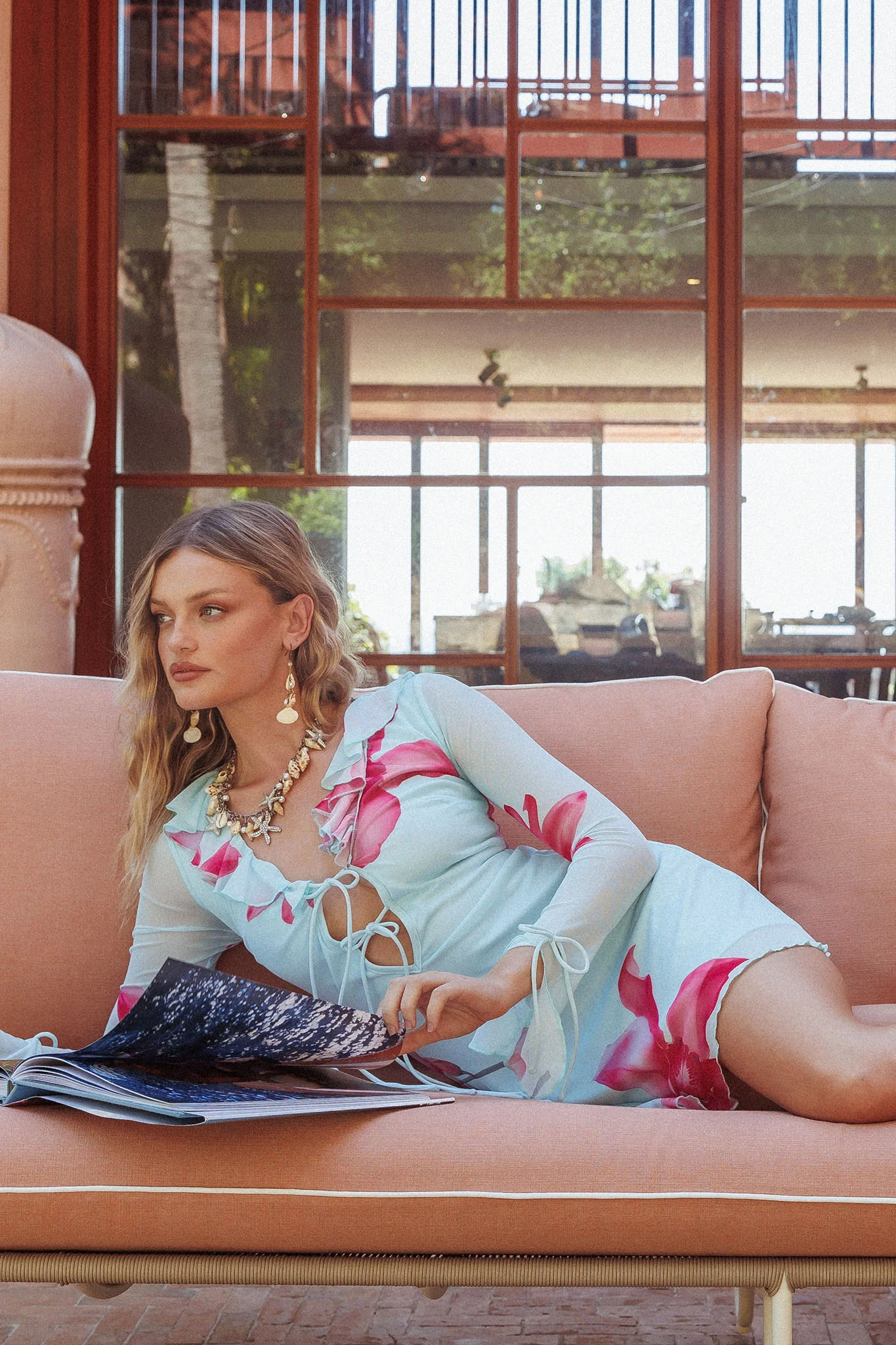 Sea Dreaming Ruffle Trim Mini Dress Floral Blue