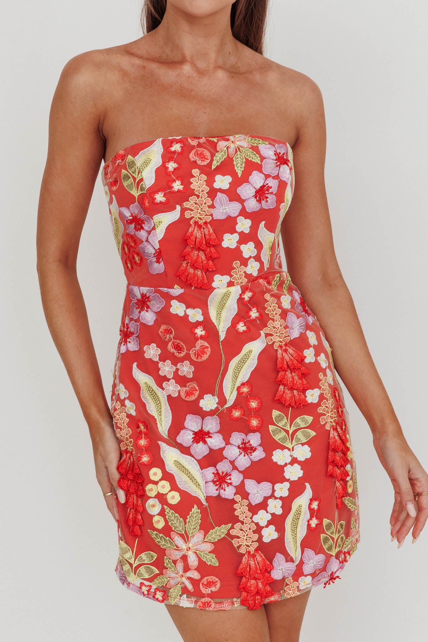 In Paris Embroidered Floral Mini Dress Orange