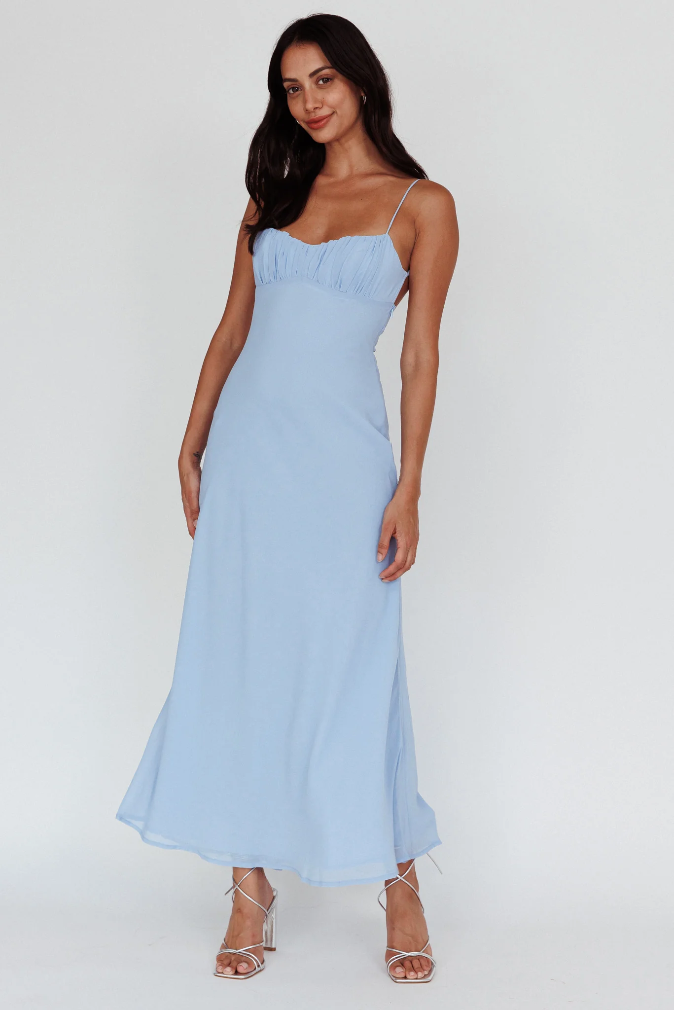 Nerida Twist Back Maxi Dress Steel Blue