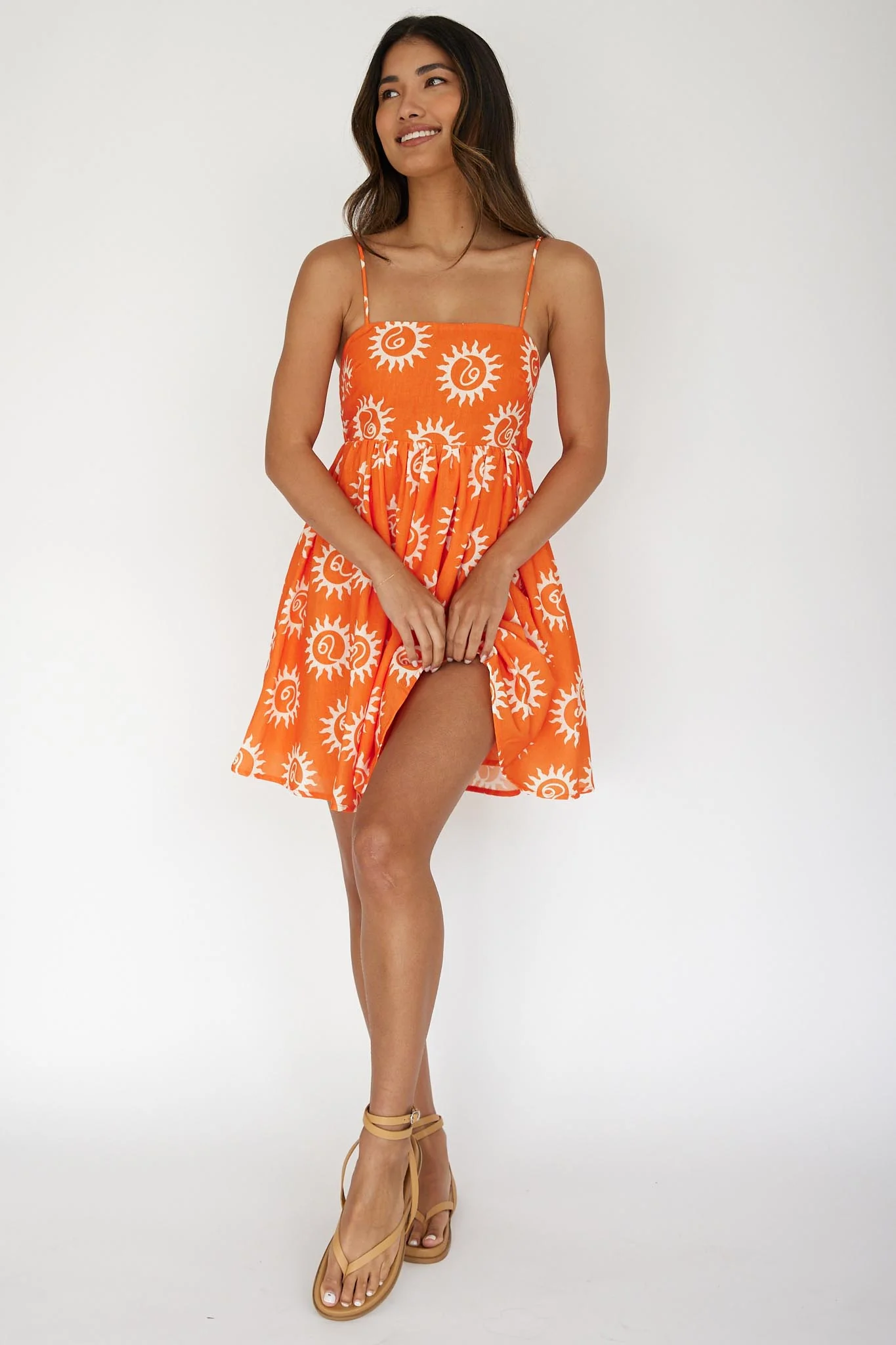 Sweet Solace Back Tie Mini Dress Sun Orange
