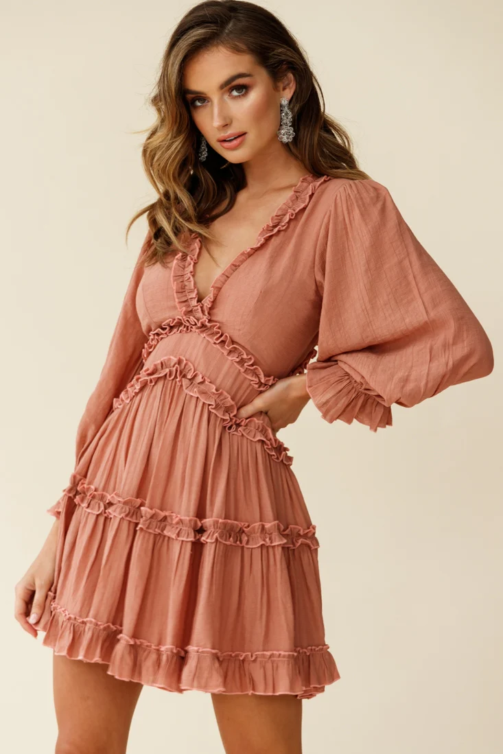 Laney Cutout Back Balloon Sleeve Dress Rose