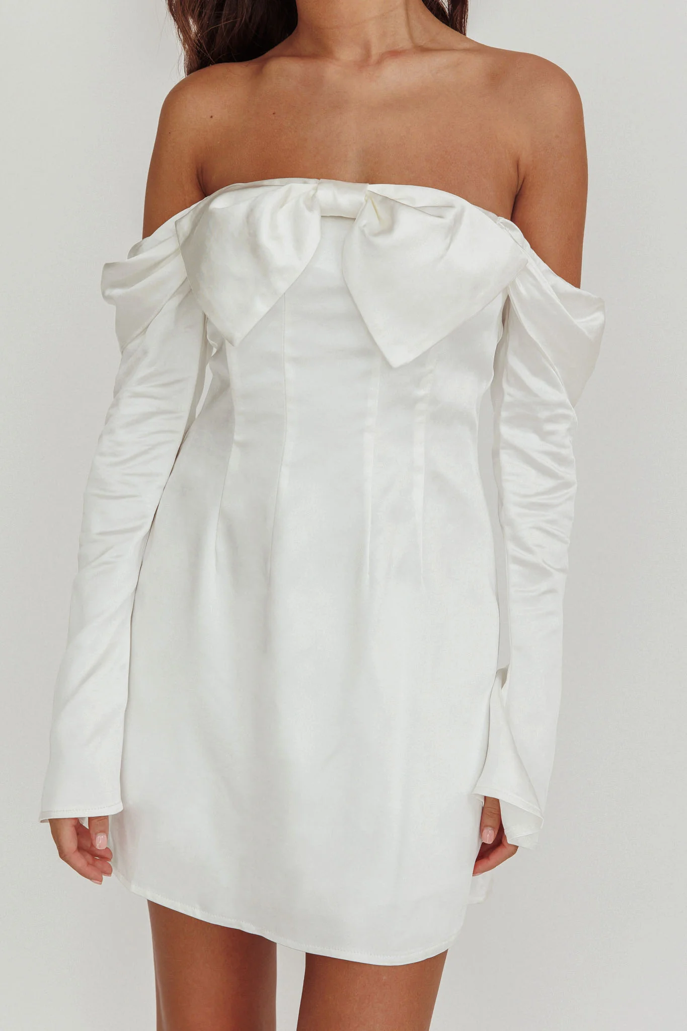 Lilith Off Shoulder Bow Mini Dress White