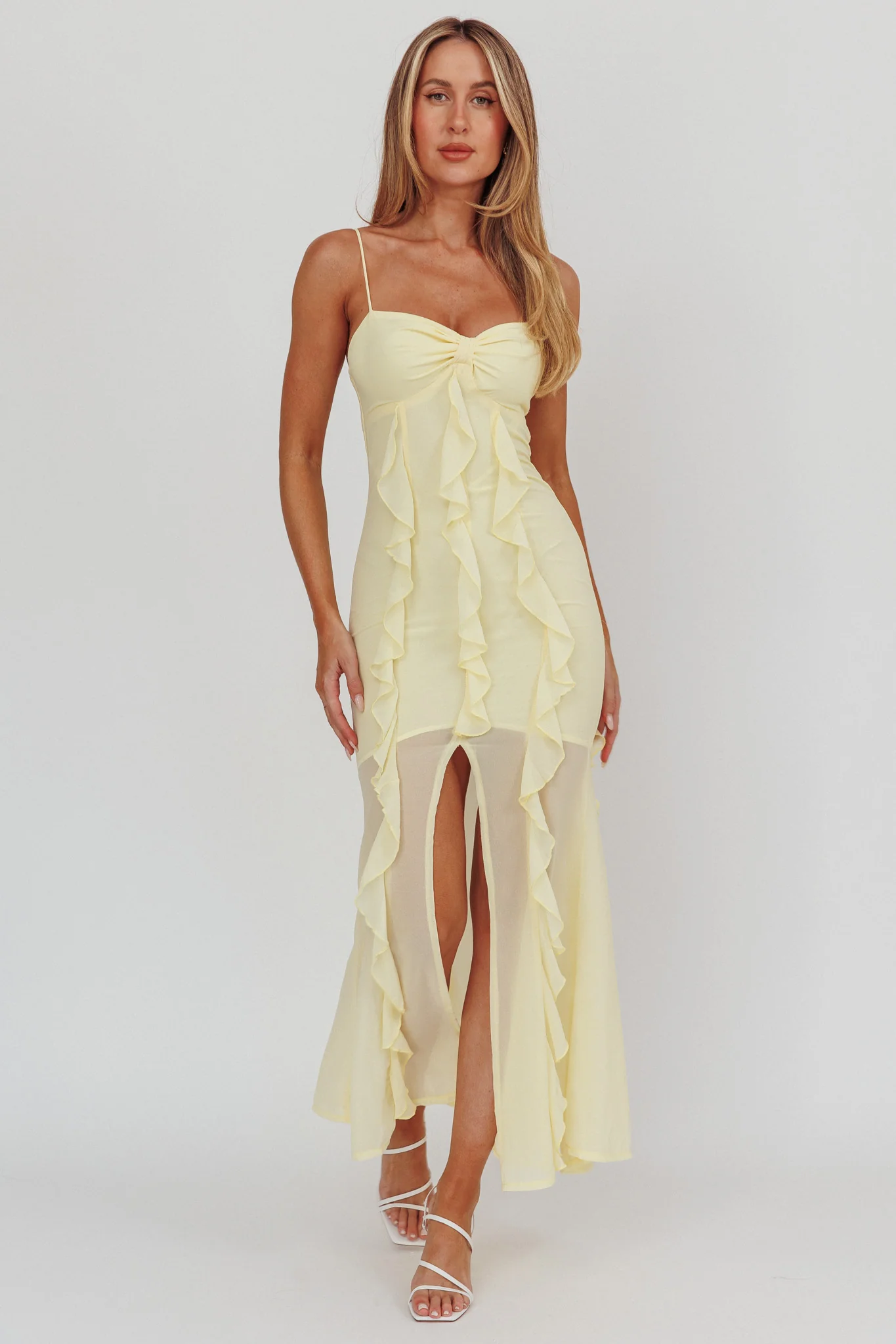 Frannie Vertical Ruffle Maxi Dress Lemon