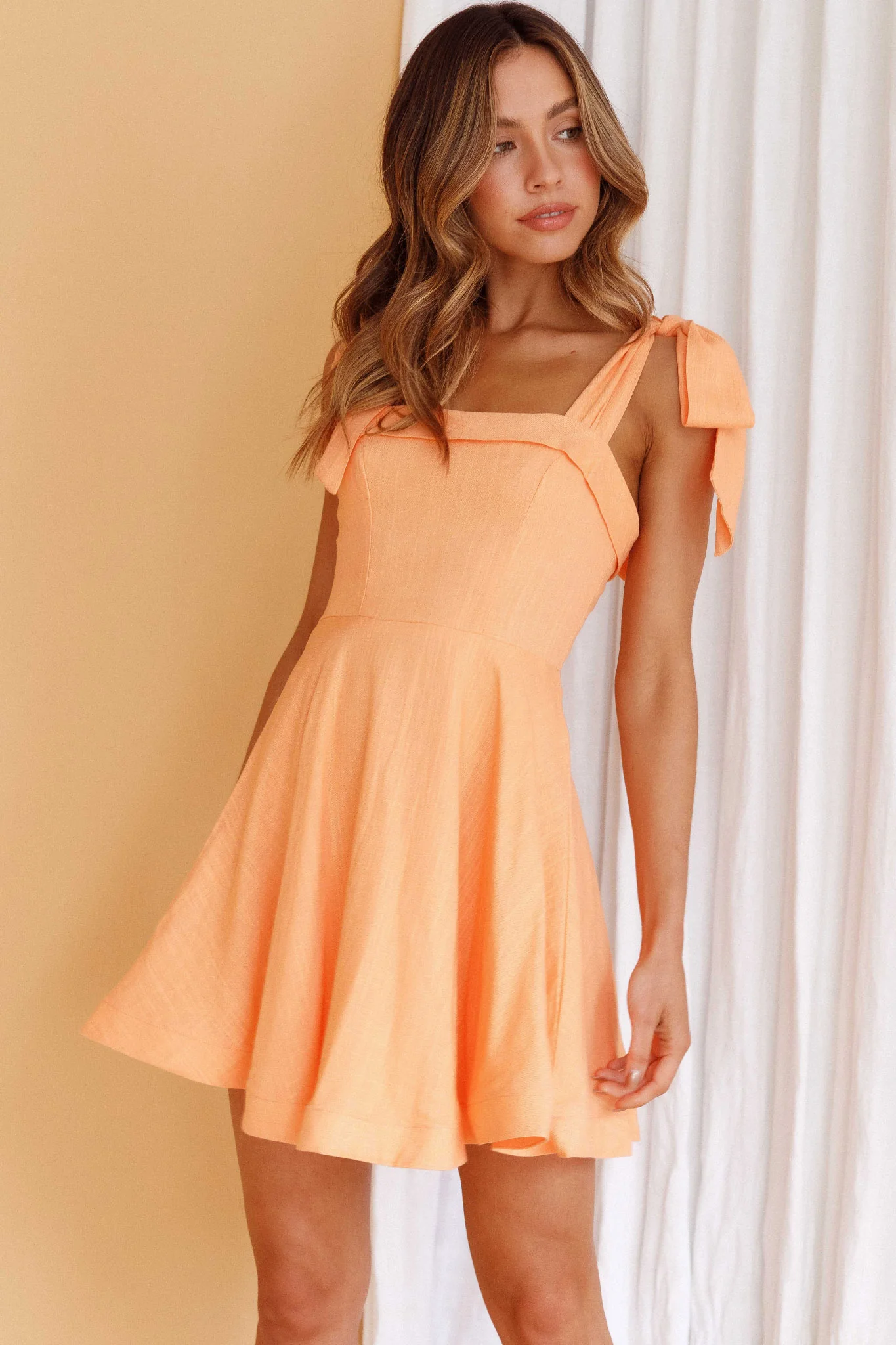 Jeanie Bow Shoulder Mini Dress Orange