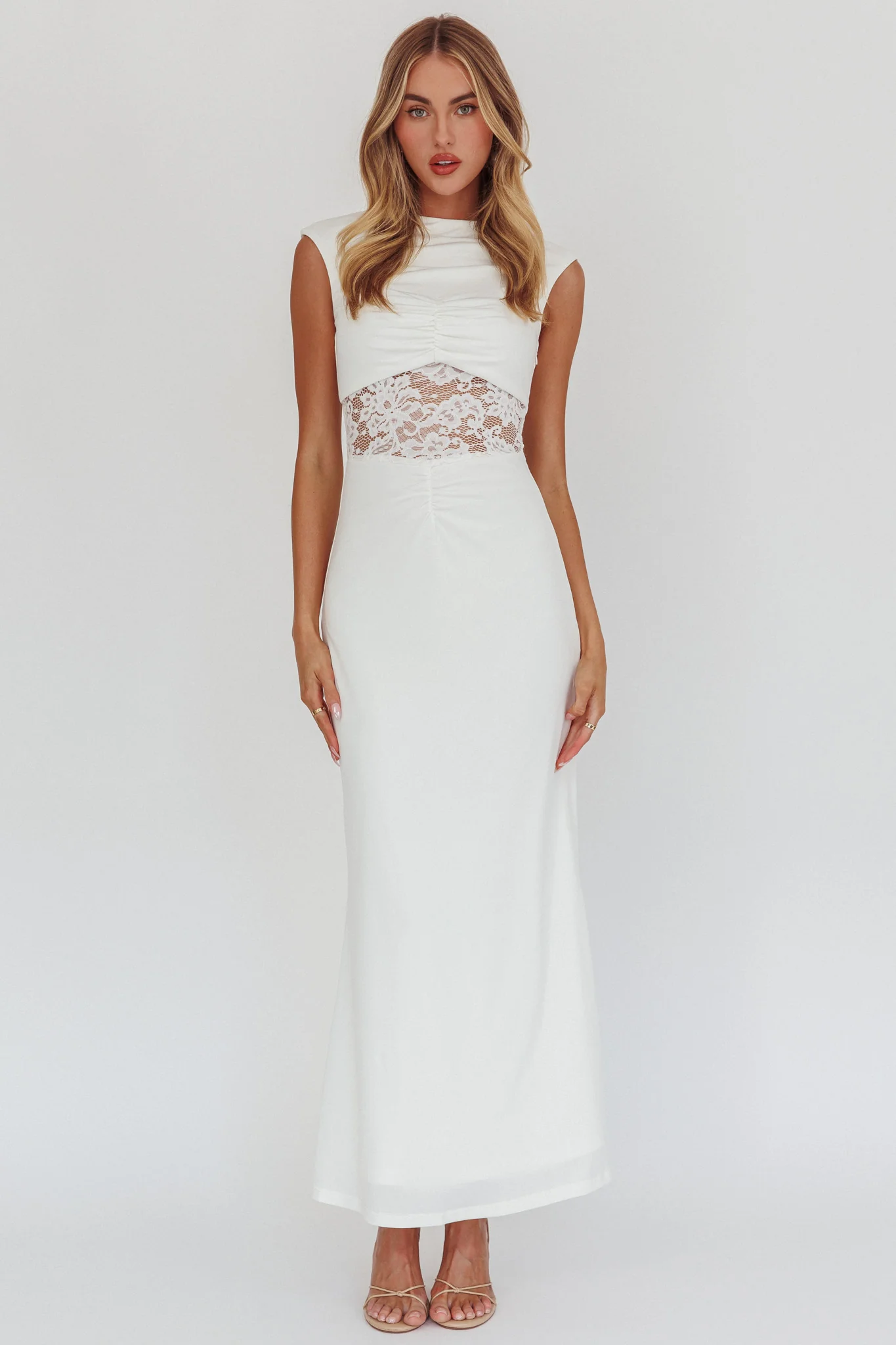 Solara Lace Waist Maxi Dress White