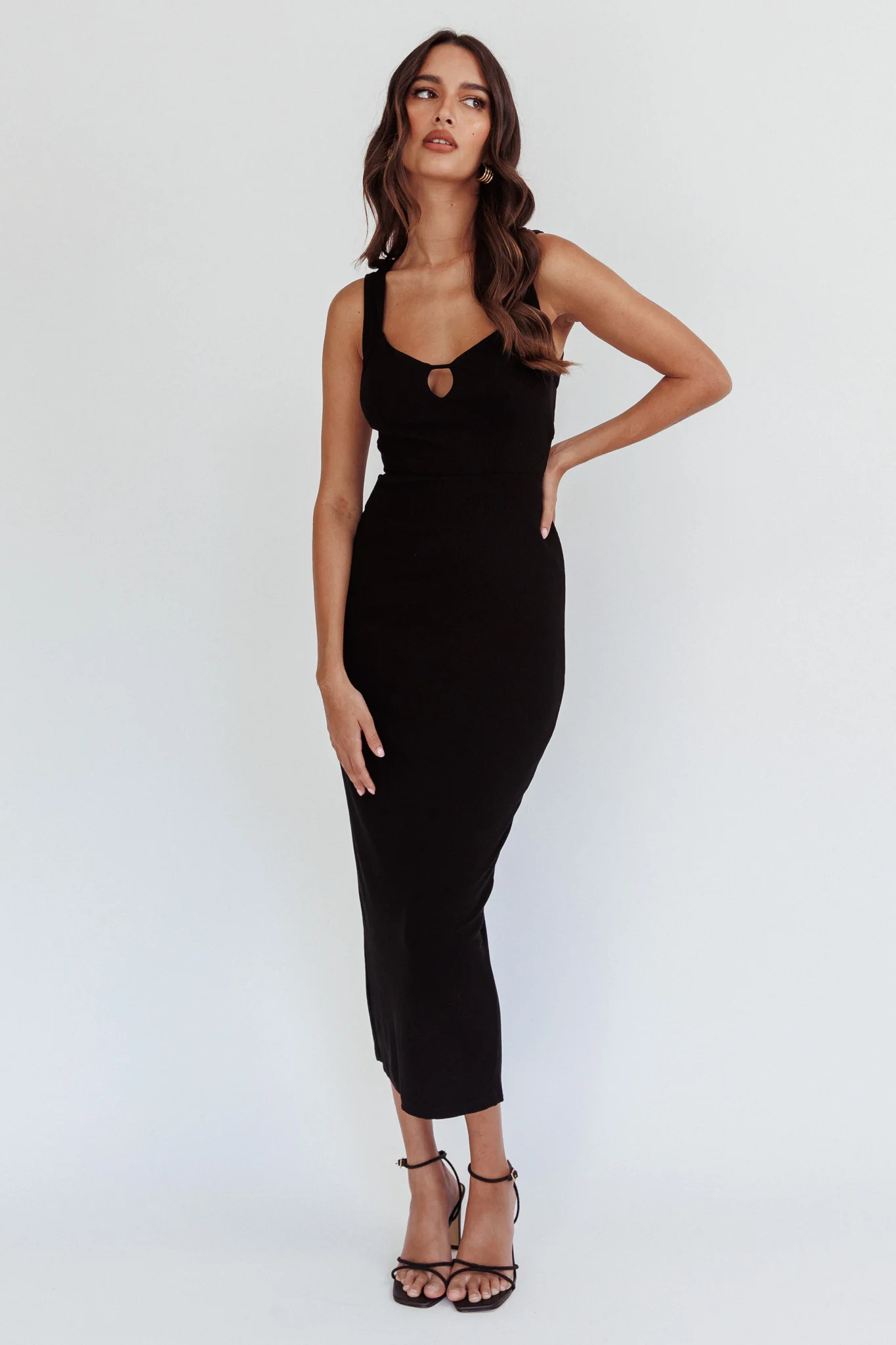 Jennine Lace-Up Back Midi Dress Black