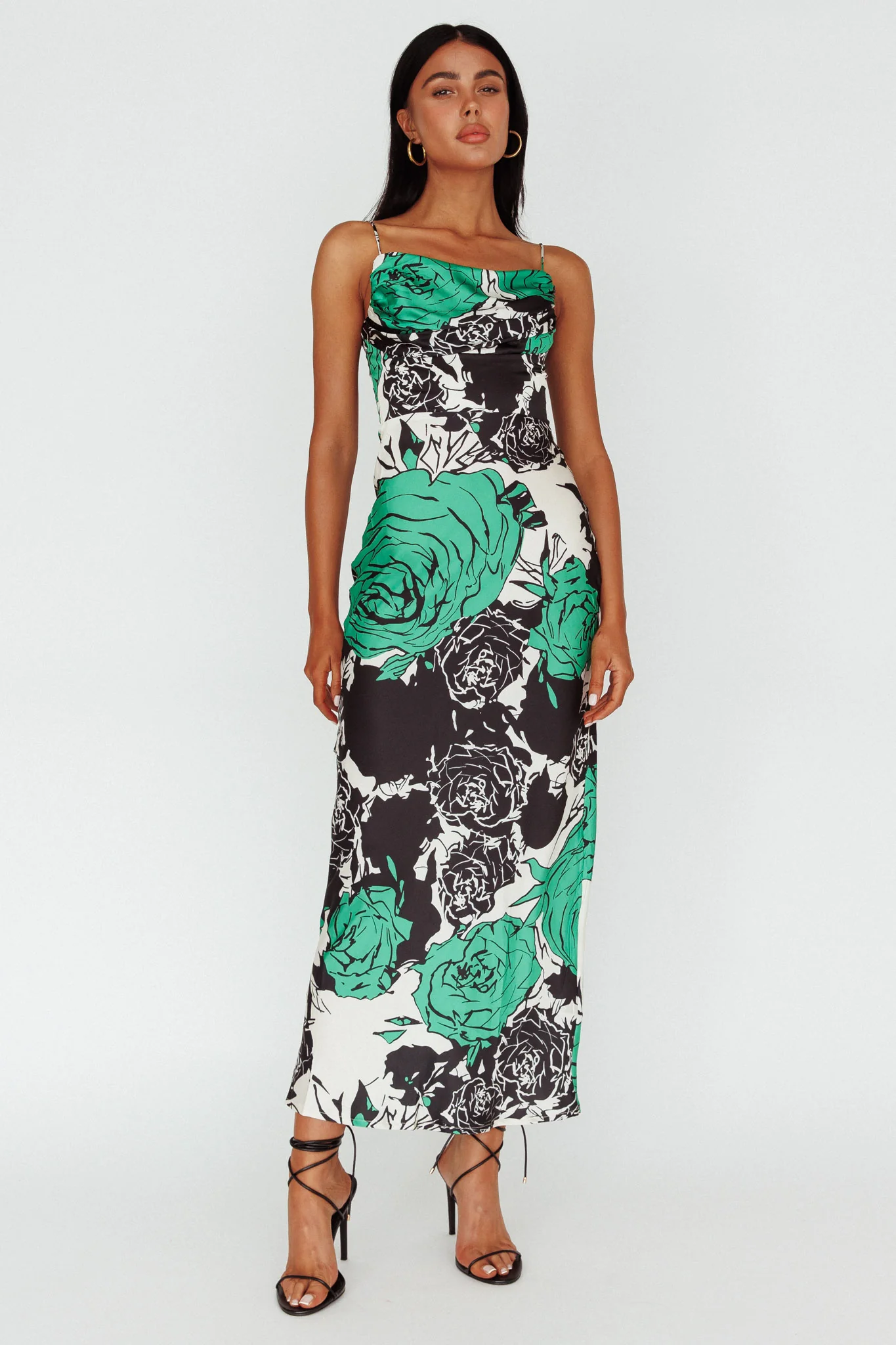 Highland Pleated Bust Midi Dress Floral Green