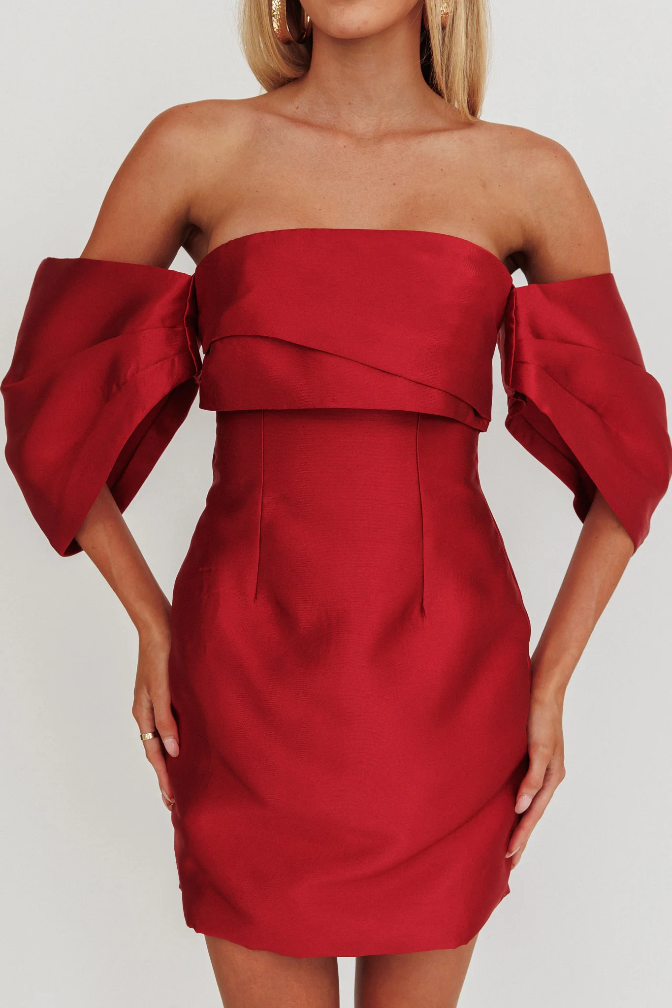 Magnolia Off-Shoulder Mini Dress Wine