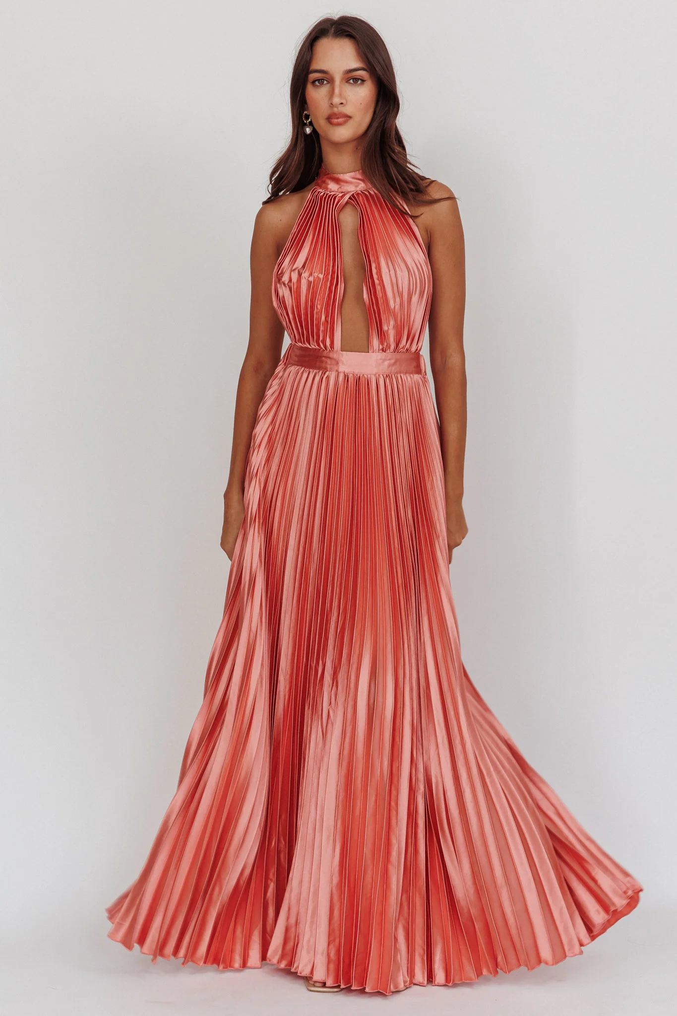 Monarch Pleated Satin Maxi Dress Rose