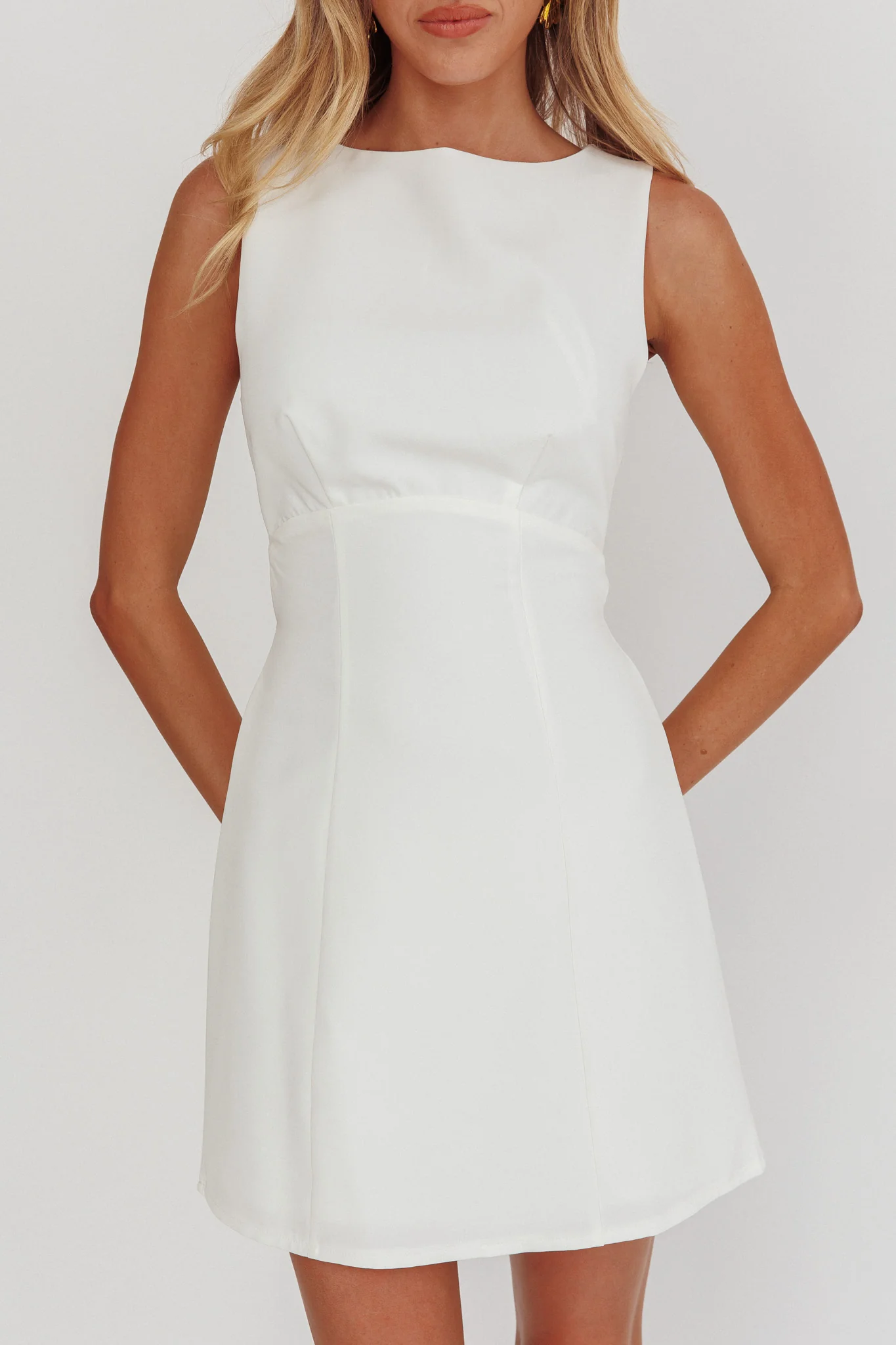 Shannon Boat Neck Sleeveless Mini Dress White