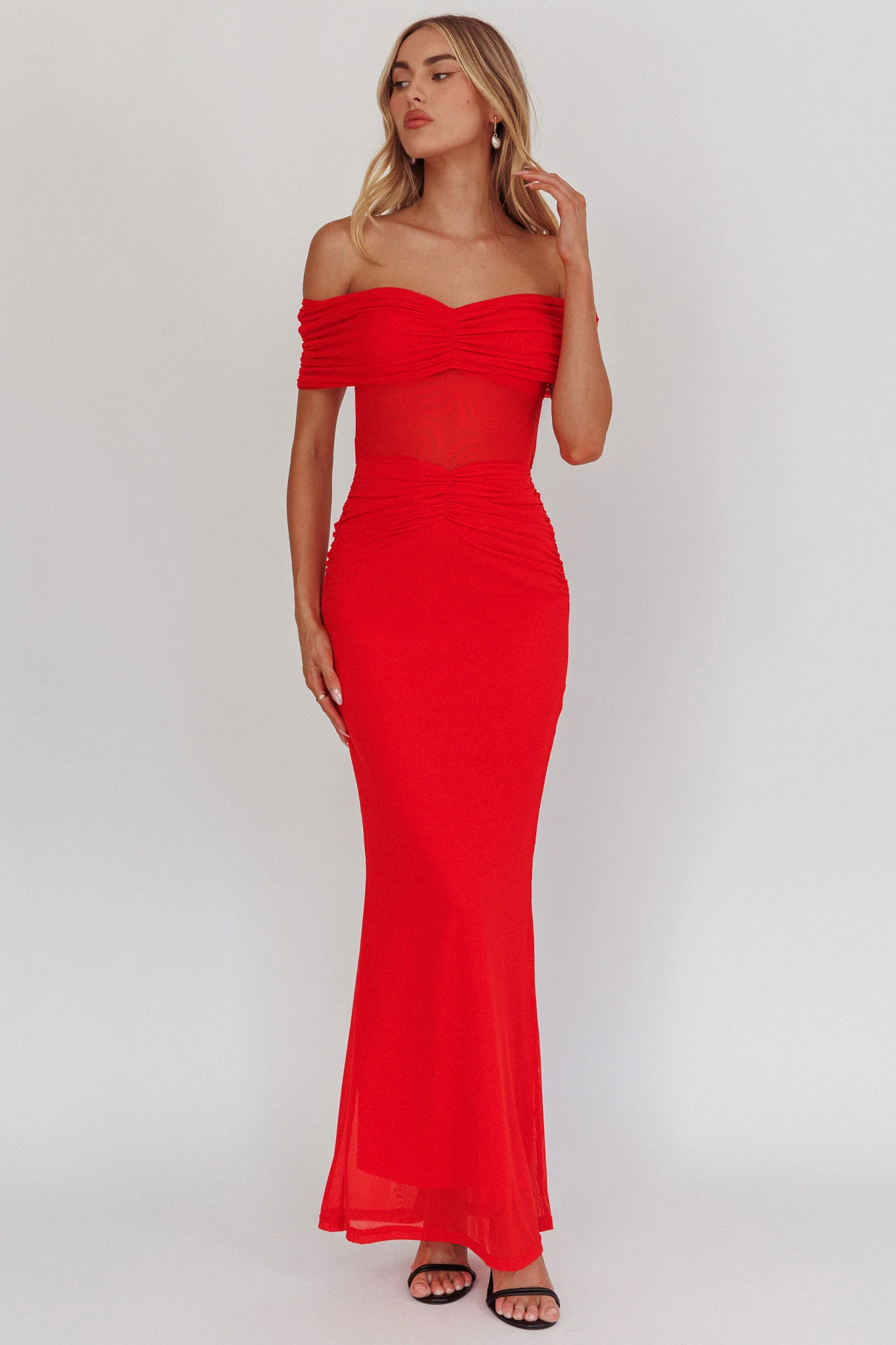 Silver Moon Off-Shoulder Maxi Dress Blood Orange
